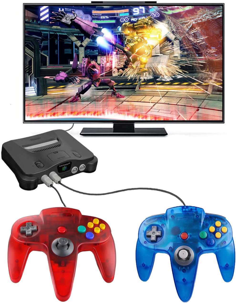 CONTROL CLÁSICO ZEROSTORY N64 CON CABLE TRANSPARENTE ROJO Y AZUL - 5