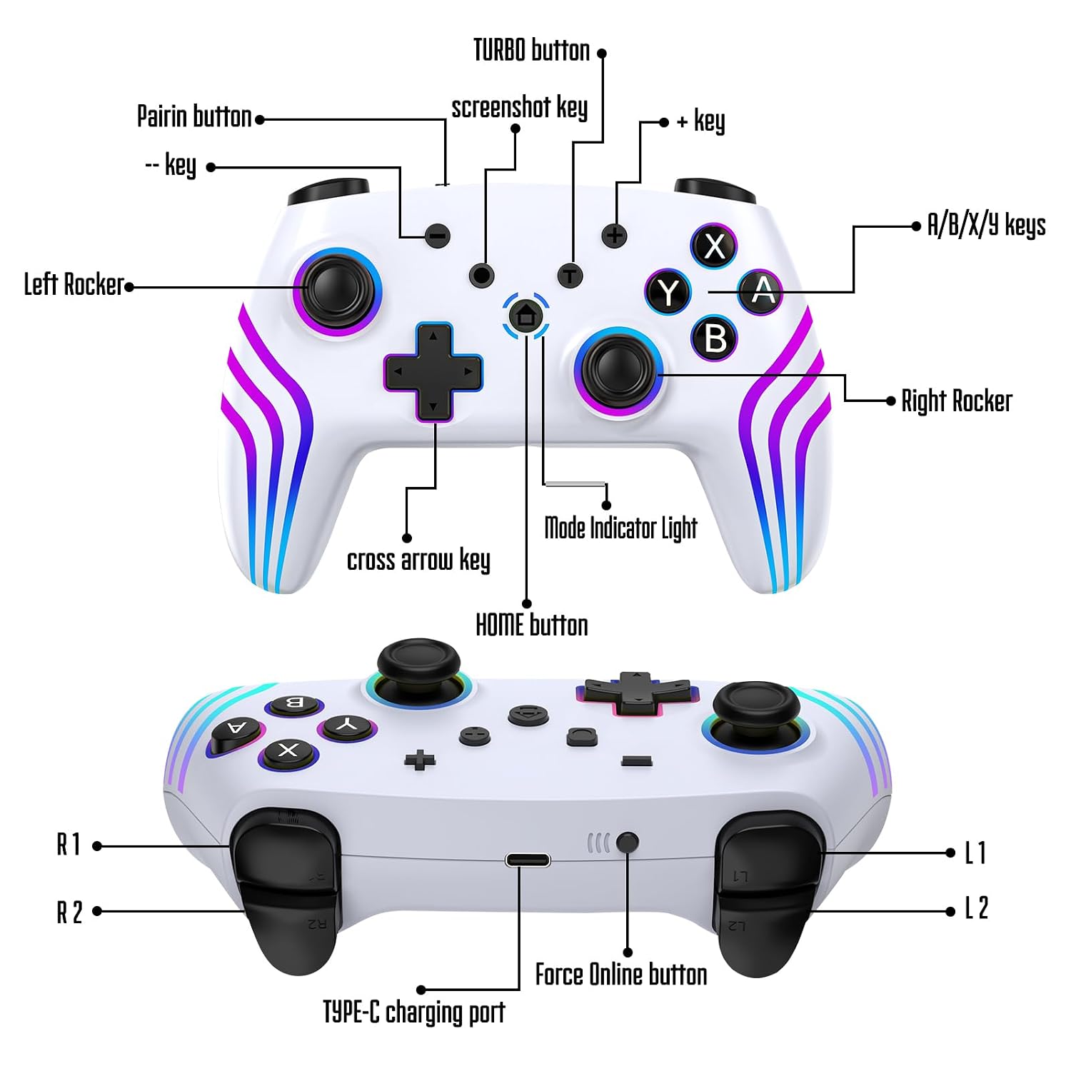 CONTROL INALÁMBRICO MYSTILUCK PRO PARA SWITCH/SWITCH 2/LITE/OLED/PC BLANCO - 5