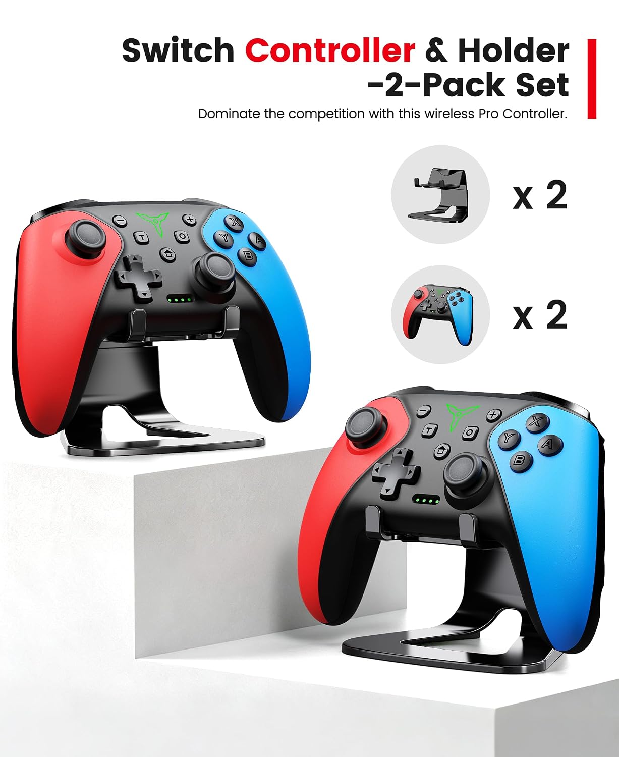 CONTROL INALÁMBRICO PARA SWITCH ELISWEEN 2-PACK CON BOTONES PROGRAMABLES Y SOPORTE - 2