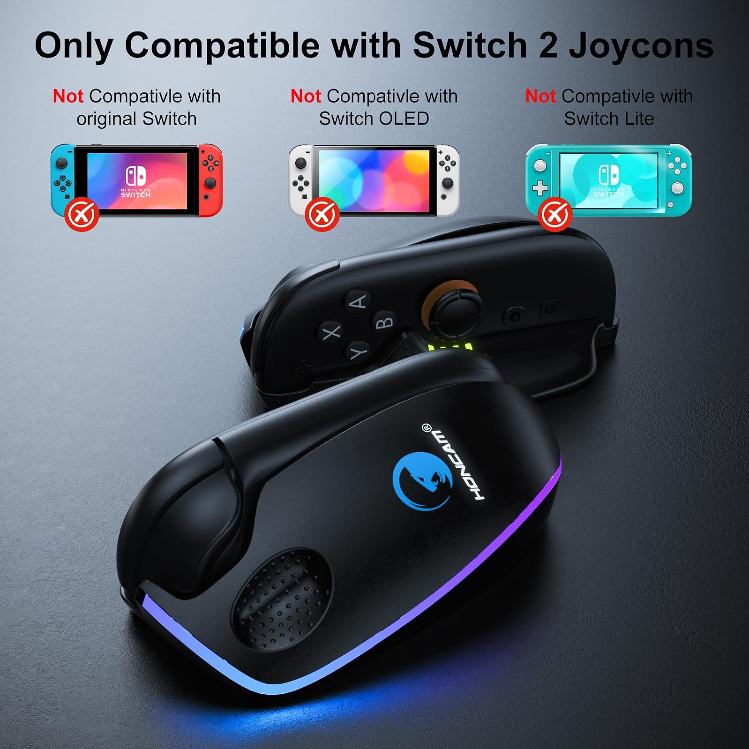 GRIP PARA JOYCONS SWITCH 2 HONCAM CON LUCES RGB 12 COLORES 2 UNIDADES - 2