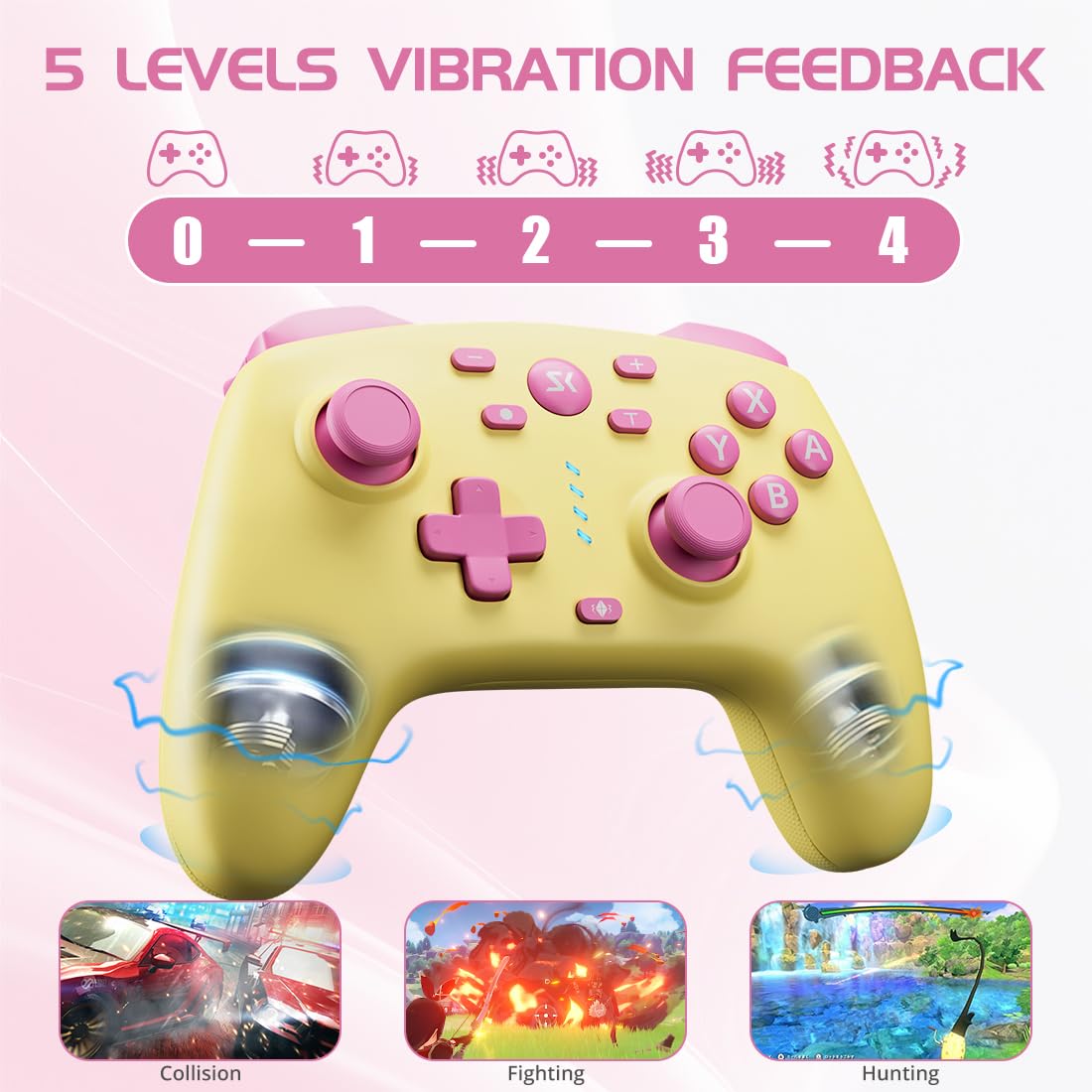 MANDO INALÁMBRICO KUJIAN PARA SWITCH/SWITCH 2/OLED/LITE/PC BUTTER YELLOW - 5