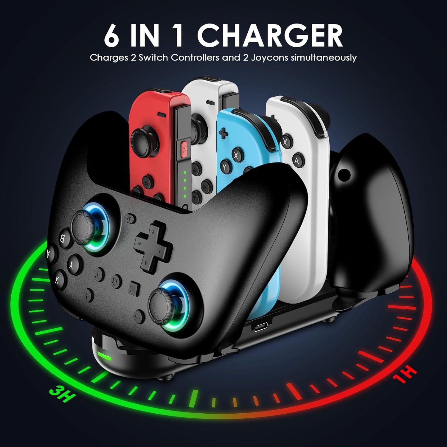CONTROLADORES SWITCH JORREP 2 PACK CON BASE DE CARGA PARA NINTENDO SWITCH/SWITCH LITE/OLED - 4