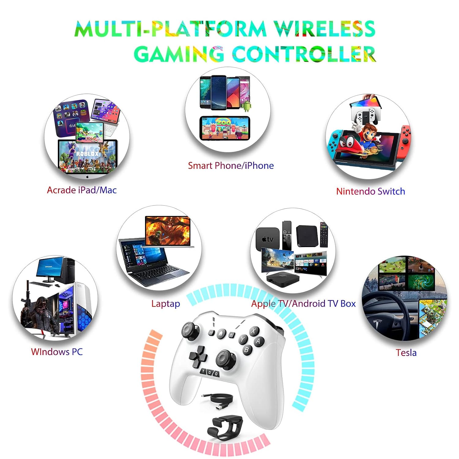 CONTROL BLUETOOTH PARA SWITCH/MAC/PC/STEAM/MÓVIL UNIHOW BLANCO Y NEGRO CON CLIP - 2