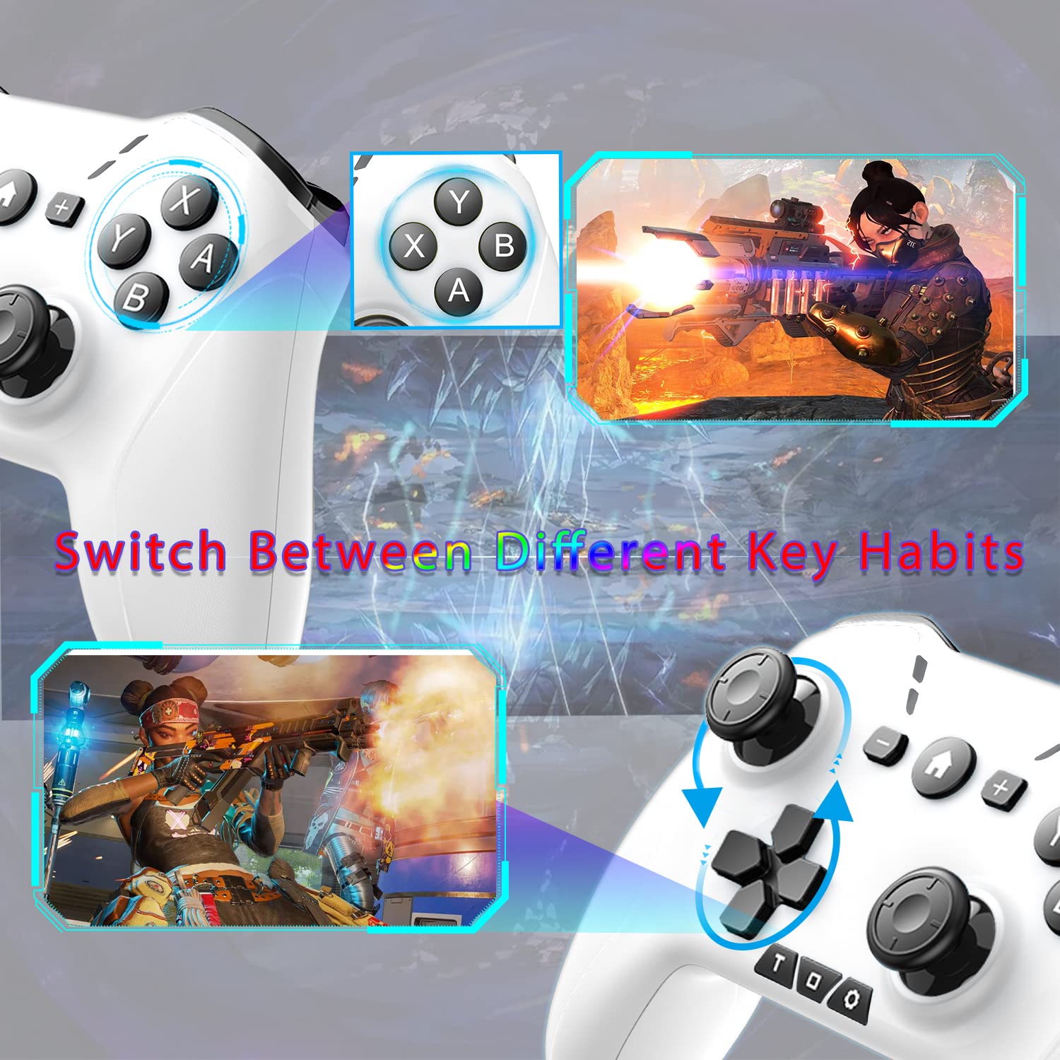 CONTROL BLUETOOTH PARA SWITCH/MAC/PC/STEAM/MÓVIL UNIHOW BLANCO Y NEGRO CON CLIP - 4