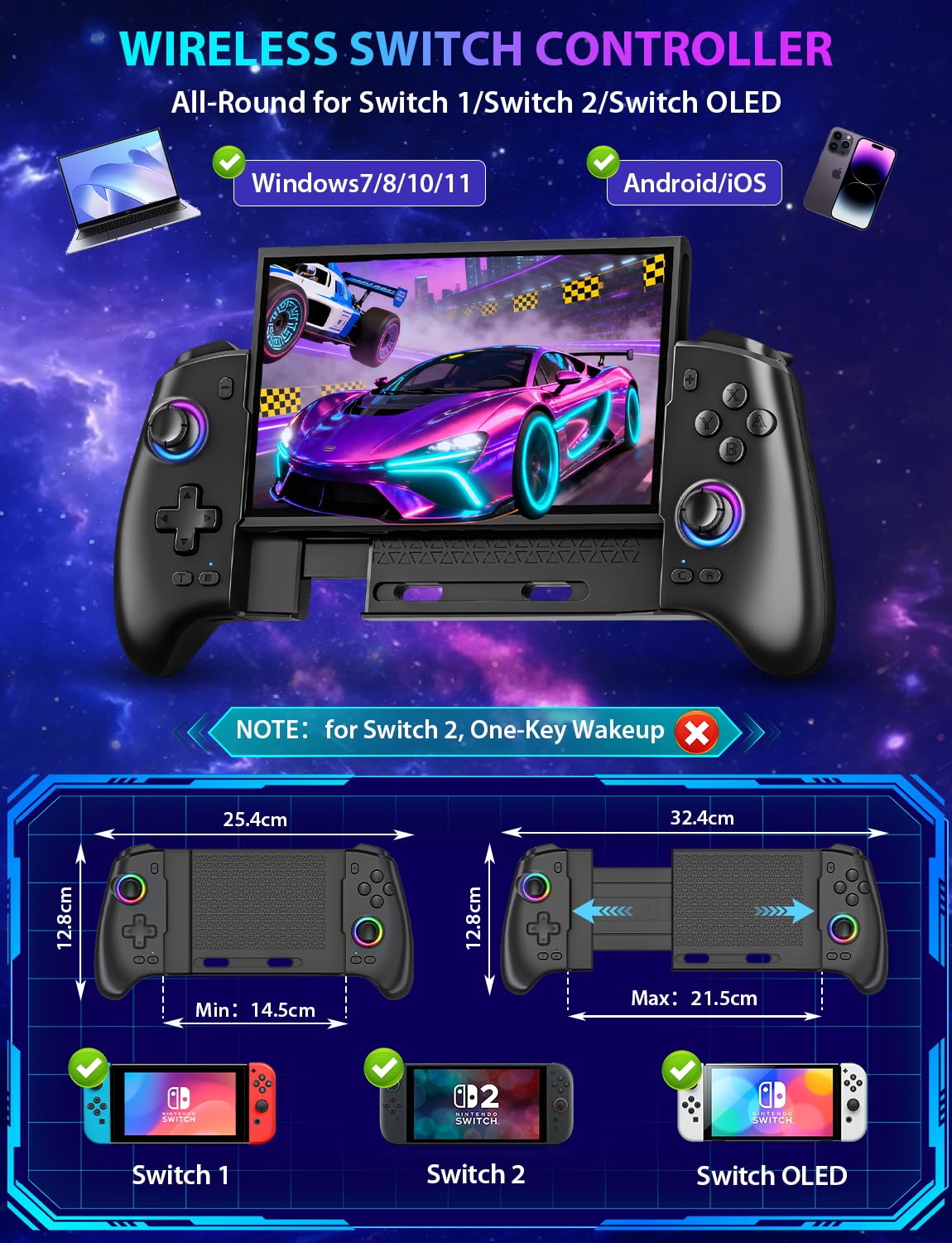 MANDO INALÁMBRICO FASCEOTE PARA NINTENDO SWITCH, SWITCH OLED Y SWITCH 2 CON BATERÍA RECARGABLE Y LUCES LED - 2