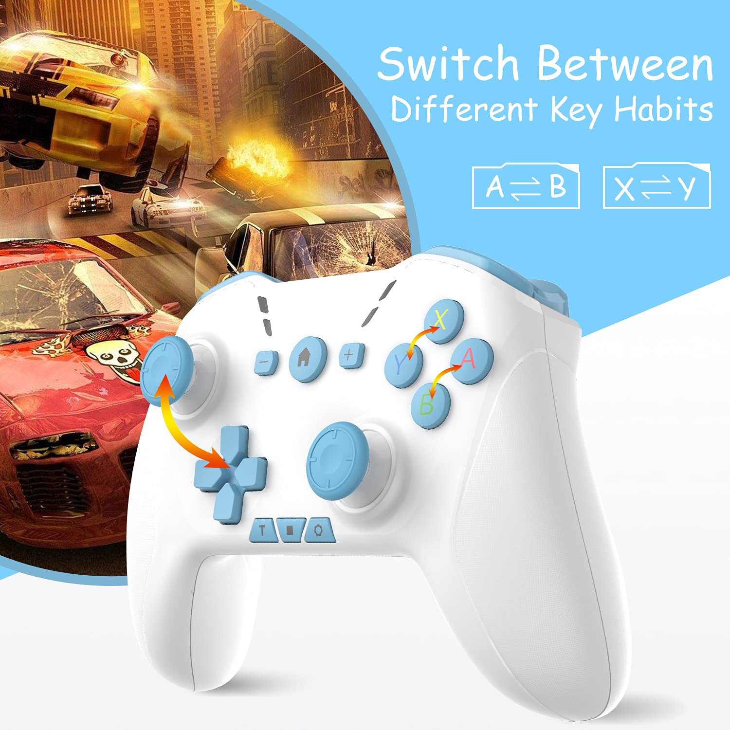 MANDO BLUETOOTH UNIHOW PARA SWITCH/MAC/PC/STEAM/MÓVIL IOS/ANDROID/TV/IPAD/TABLE APPLE ARCADE MFI LIGHT WHITE BLUE - 2