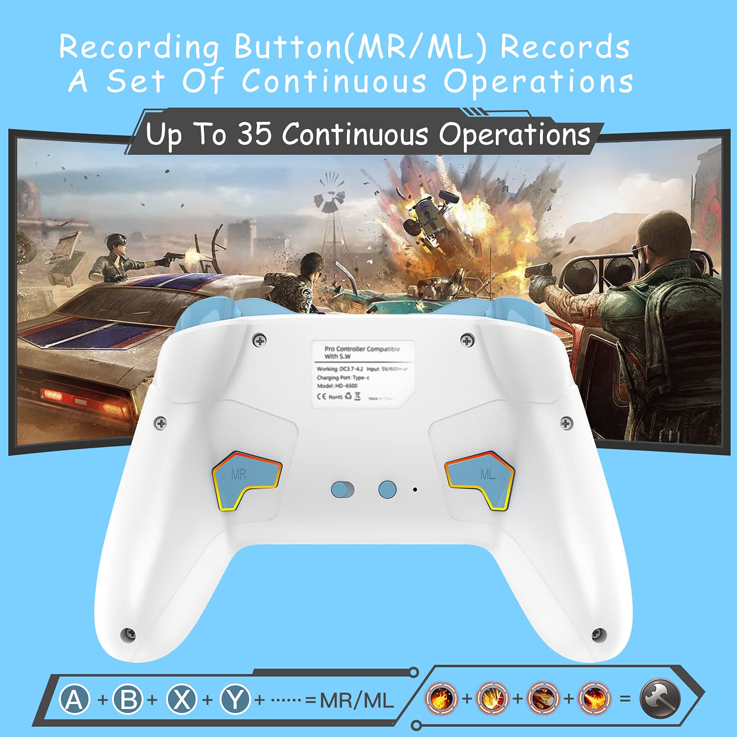 MANDO BLUETOOTH UNIHOW PARA SWITCH/MAC/PC/STEAM/MÓVIL IOS/ANDROID/TV/IPAD/TABLE APPLE ARCADE MFI LIGHT WHITE BLUE - 3