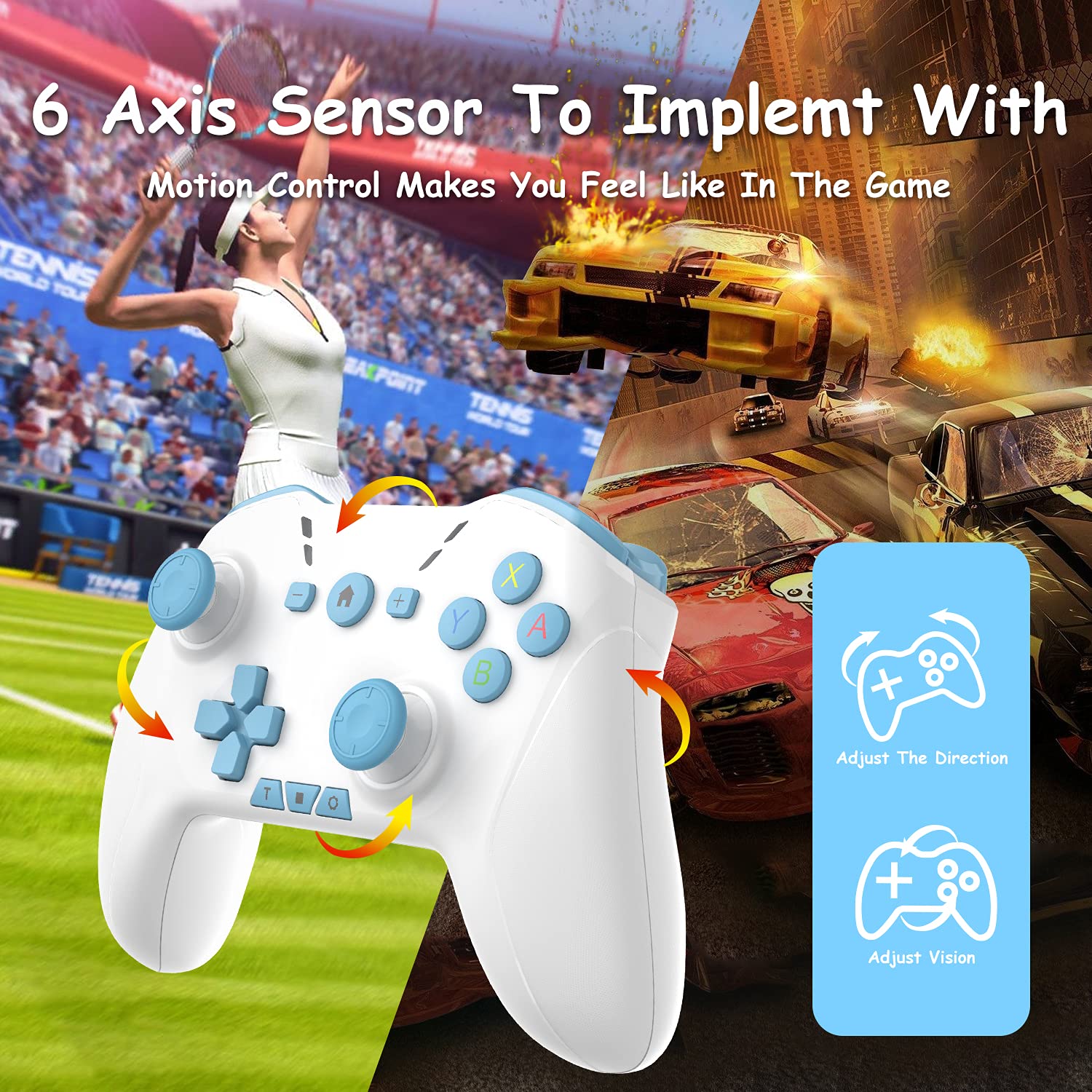 MANDO BLUETOOTH UNIHOW PARA SWITCH/MAC/PC/STEAM/MÓVIL IOS/ANDROID/TV/IPAD/TABLE APPLE ARCADE MFI LIGHT WHITE BLUE - 4