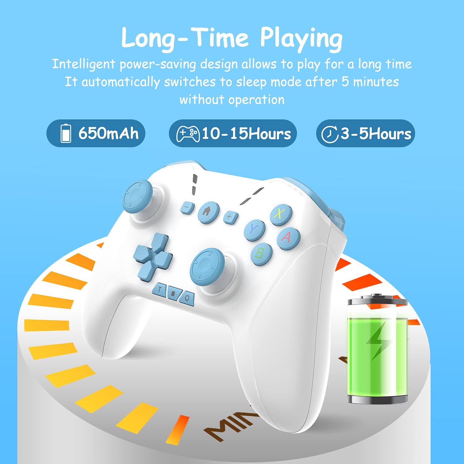 MANDO BLUETOOTH UNIHOW PARA SWITCH/MAC/PC/STEAM/MÓVIL IOS/ANDROID/TV/IPAD/TABLE APPLE ARCADE MFI LIGHT WHITE BLUE - 5
