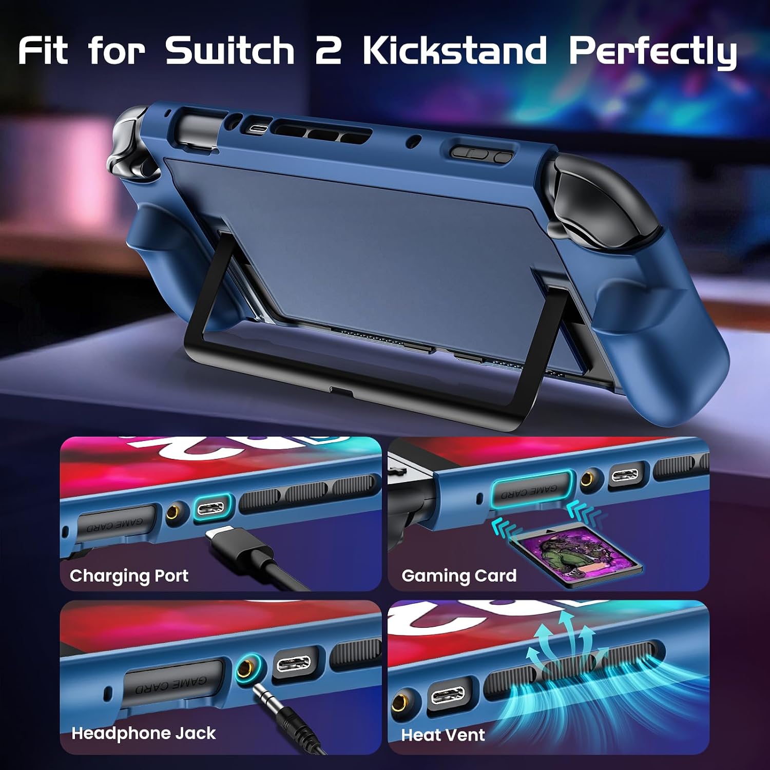 FUNDA PROTECTORA DOCKABLE PARA NINTENDO SWITCH 2 FIWWAT AZUL MATE - 2