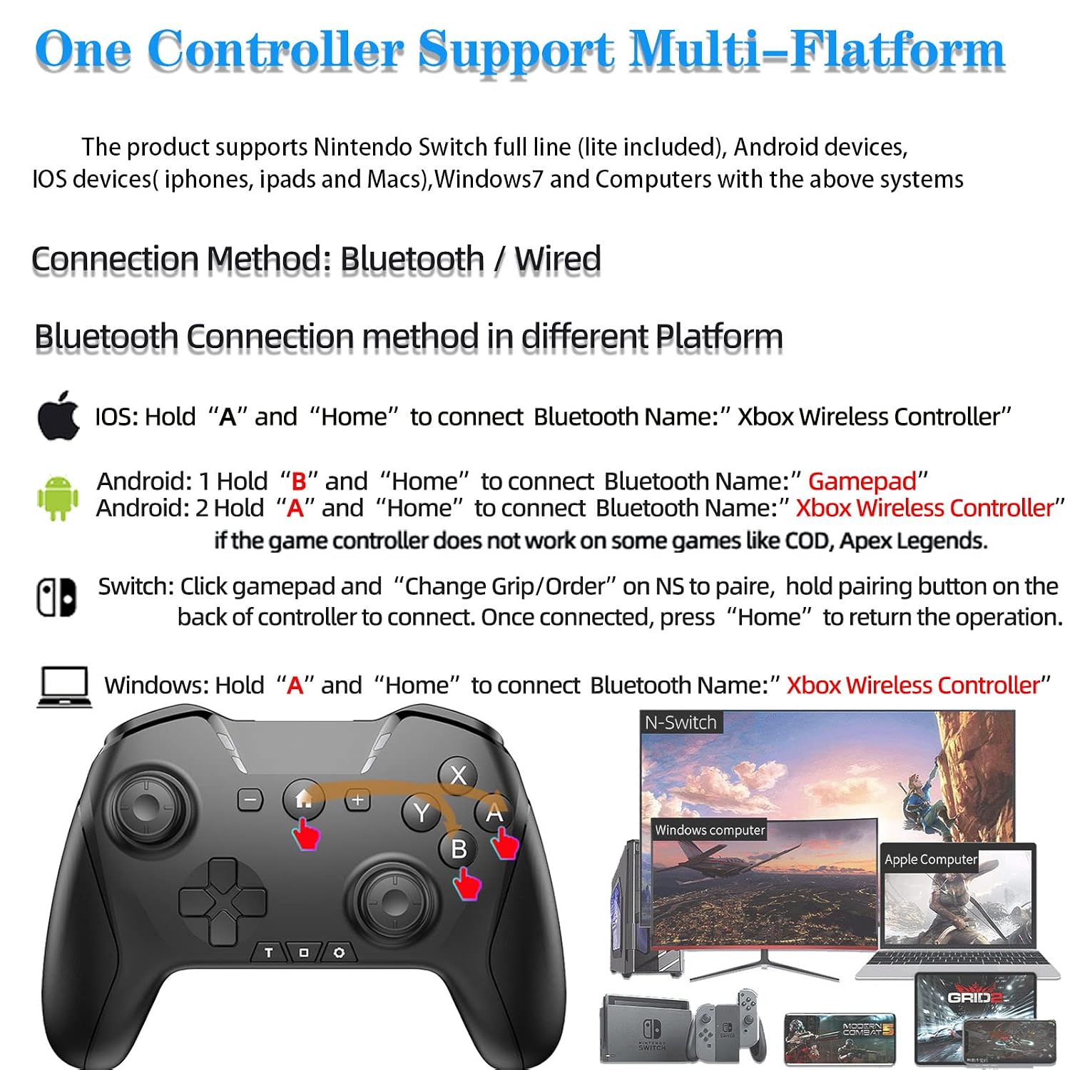 MANDO BLUETOOTH UNIHOW PARA SWITCH/MAC/PC/STEAM/MÓVIL/IOS/ANDROID/TV/IPAD/TABLET APPLE ARCADE MFI - 2