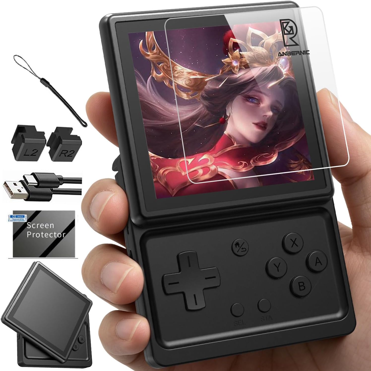 CONSOLA PORTÁTIL RETRO AIVUIDBS ANBERNIC RG ROTATE 3.5' PANTALLA GIRATORIA 3GB+32GB BATERÍA 2000MAH NEGRO POLAR - 1