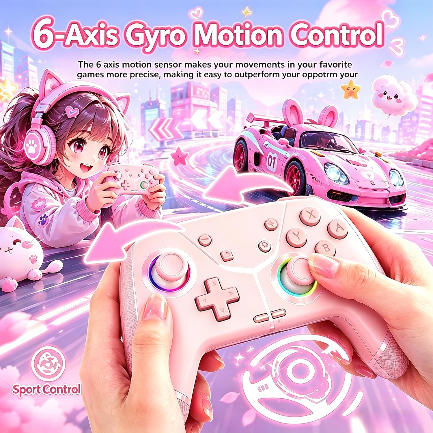 CONTROL INALÁMBRICO LIGAME PRO PARA NINTENDO SWITCH ROSA - 4