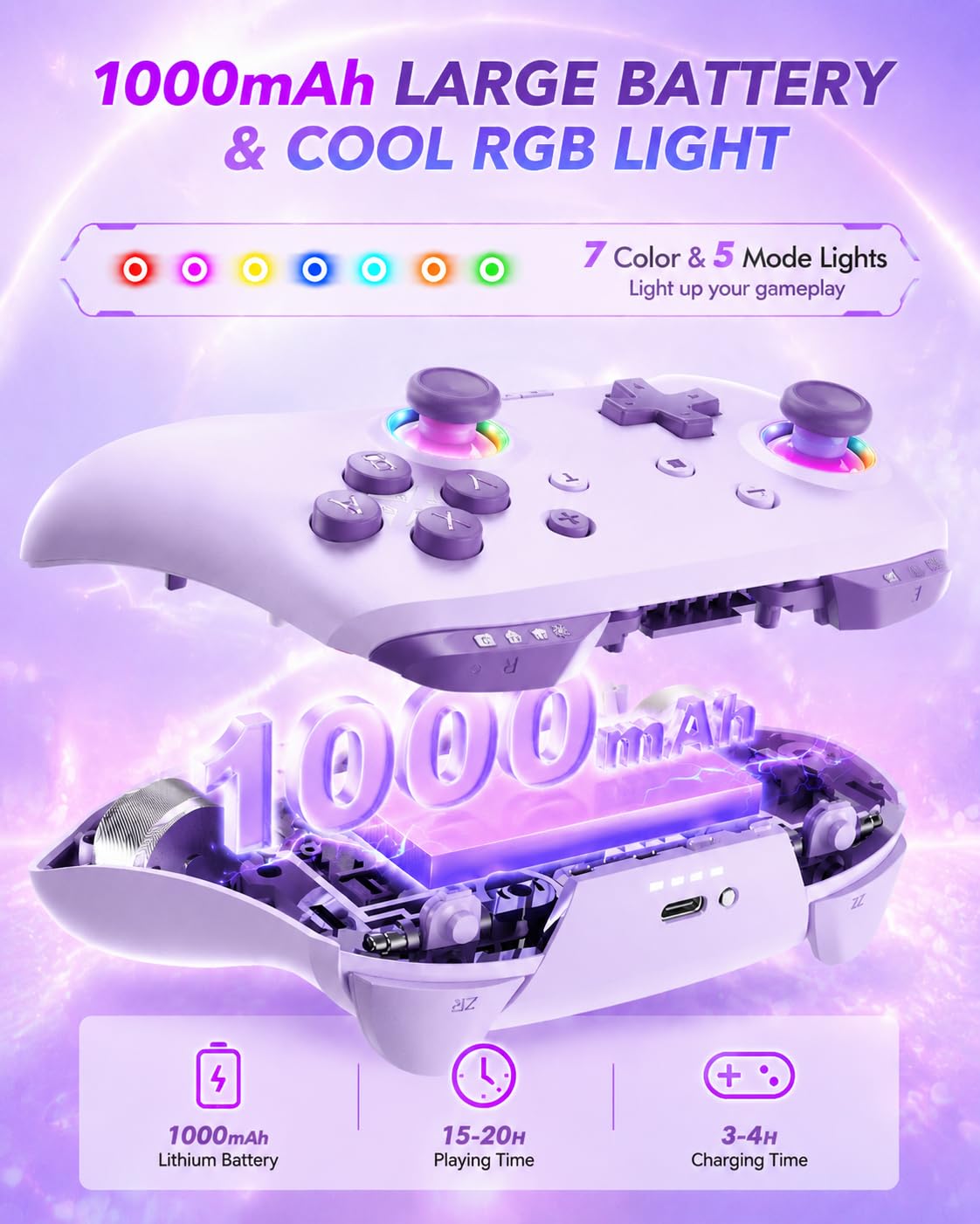 CONTROL INALÁMBRICO LIGAME PARA NINTENDO SWITCH MORADO - 4