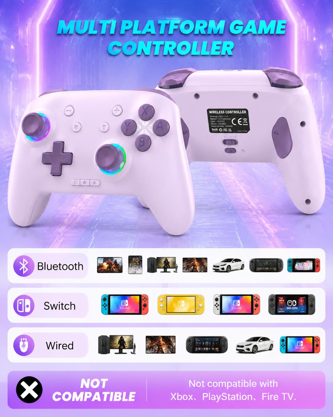 CONTROL INALÁMBRICO LIGAME PARA NINTENDO SWITCH MORADO - 5