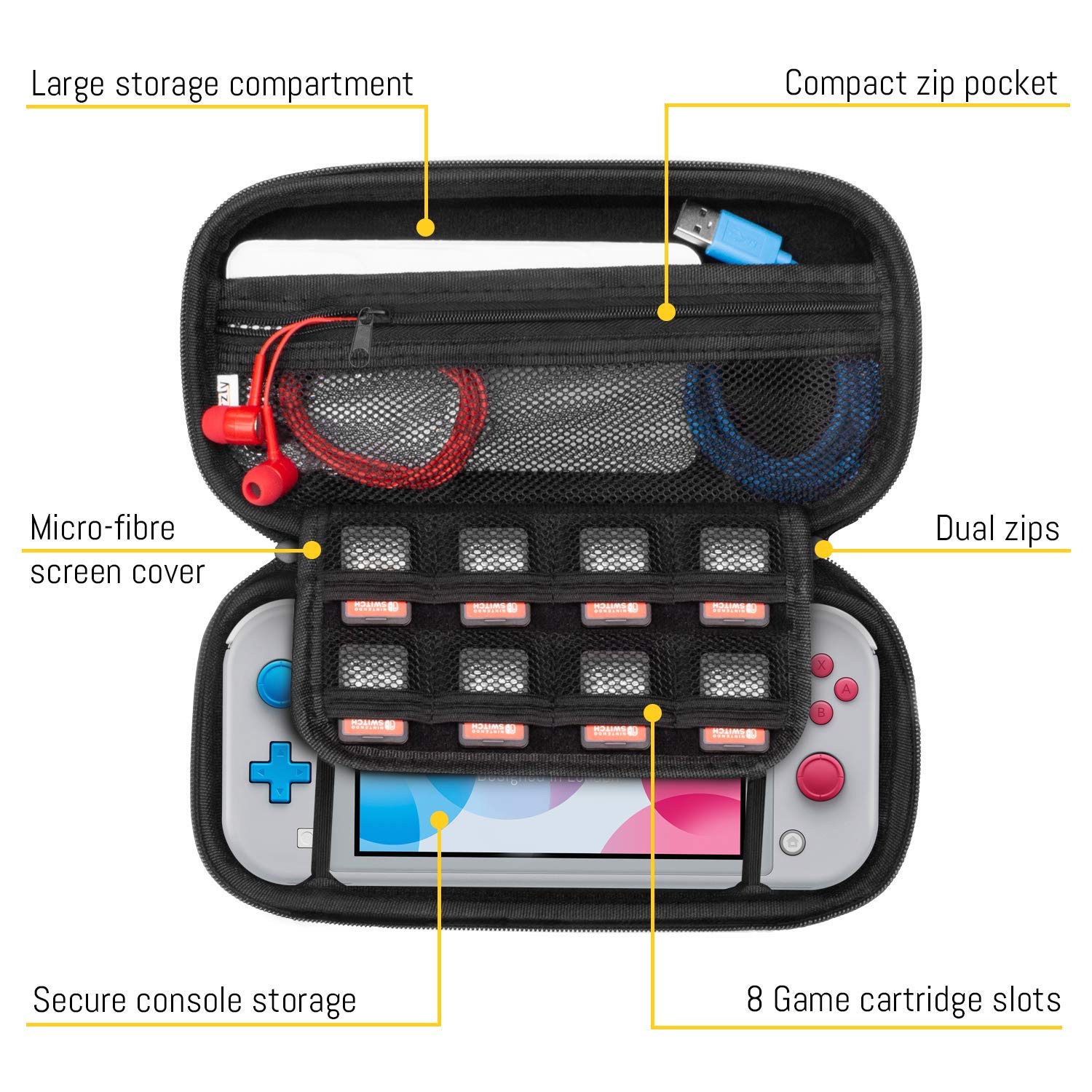 ESTUCHE ORZLY PARA NINTENDO SWITCH LITE NEGRO - 4