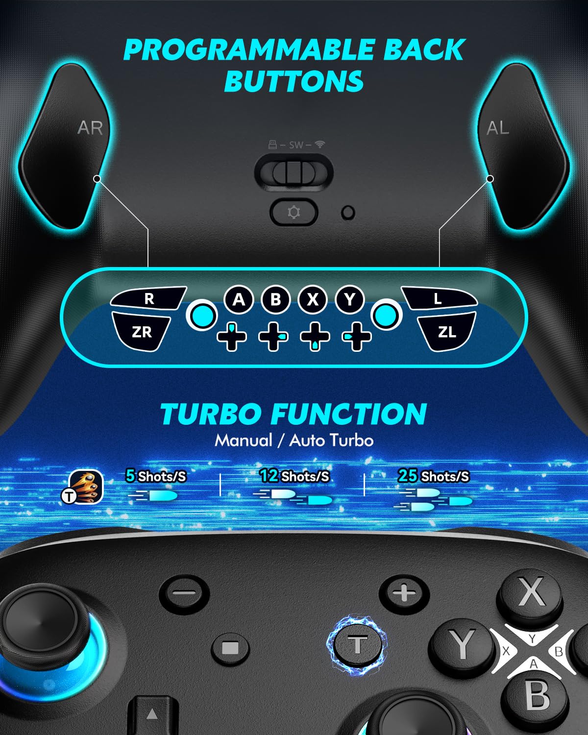 CONTROL INALÁMBRICO LIGAME PRO BLACK PARA NINTENDO SWITCH Y DISPOSITIVOS BLUETOOTH - 5