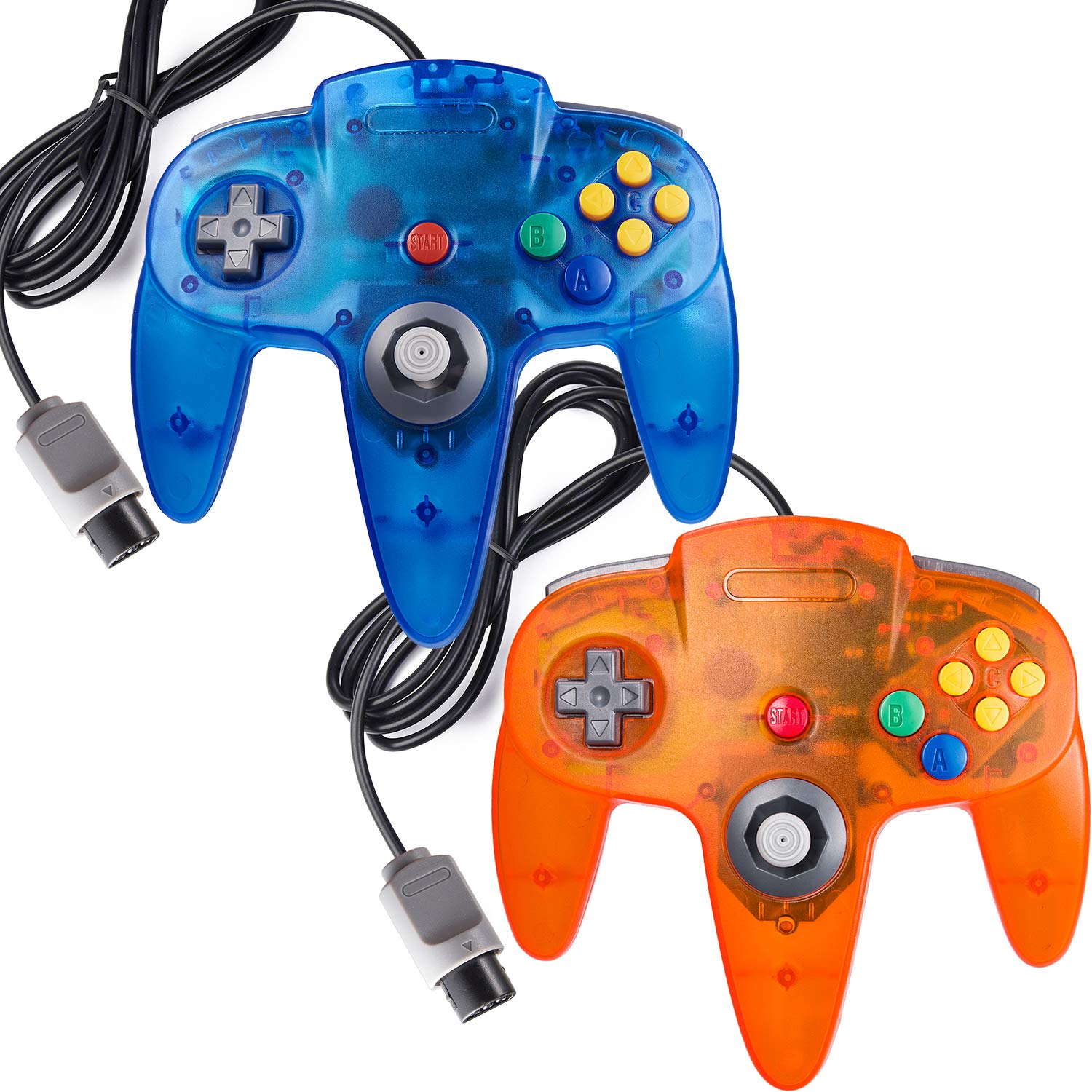 CONTROL PARA CONSOLA MIADORE N64 CLÁSICO CABLEADO 2 UNIDADES AZUL JUNGLA Y NARANJA - 1