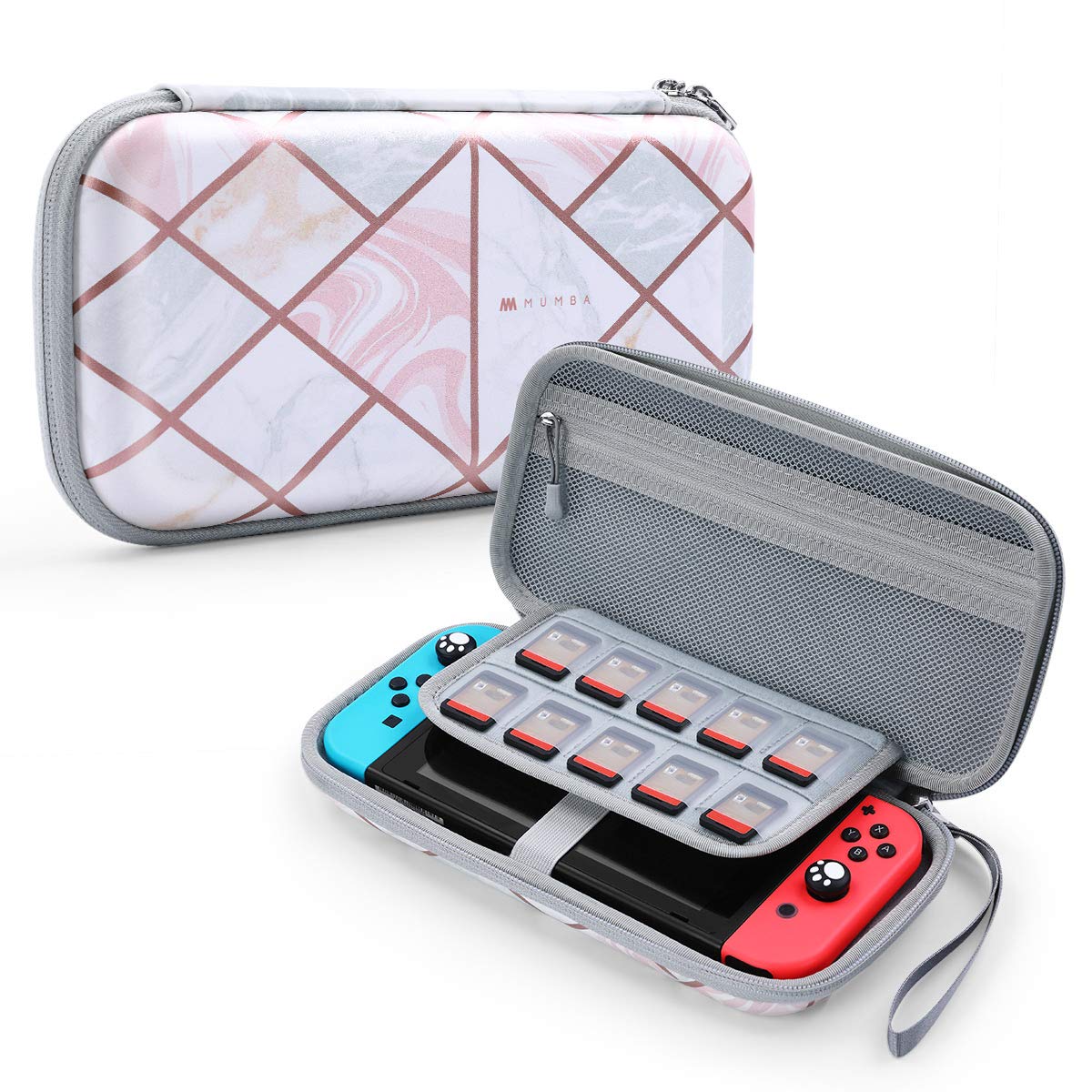 ESTUCHE RÍGIDO MUMBA PARA NINTENDO SWITCH OLED Y NINTENDO SWITCH, CAPACIDAD 10 JUEGOS, MÁRMOL ROSA - 1