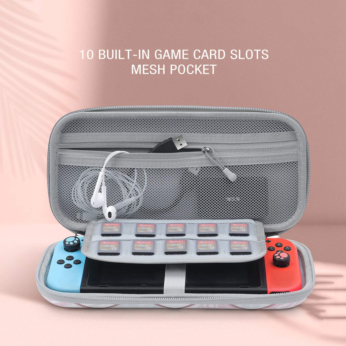 ESTUCHE RÍGIDO MUMBA PARA NINTENDO SWITCH OLED Y NINTENDO SWITCH, CAPACIDAD 10 JUEGOS, MÁRMOL ROSA - 5