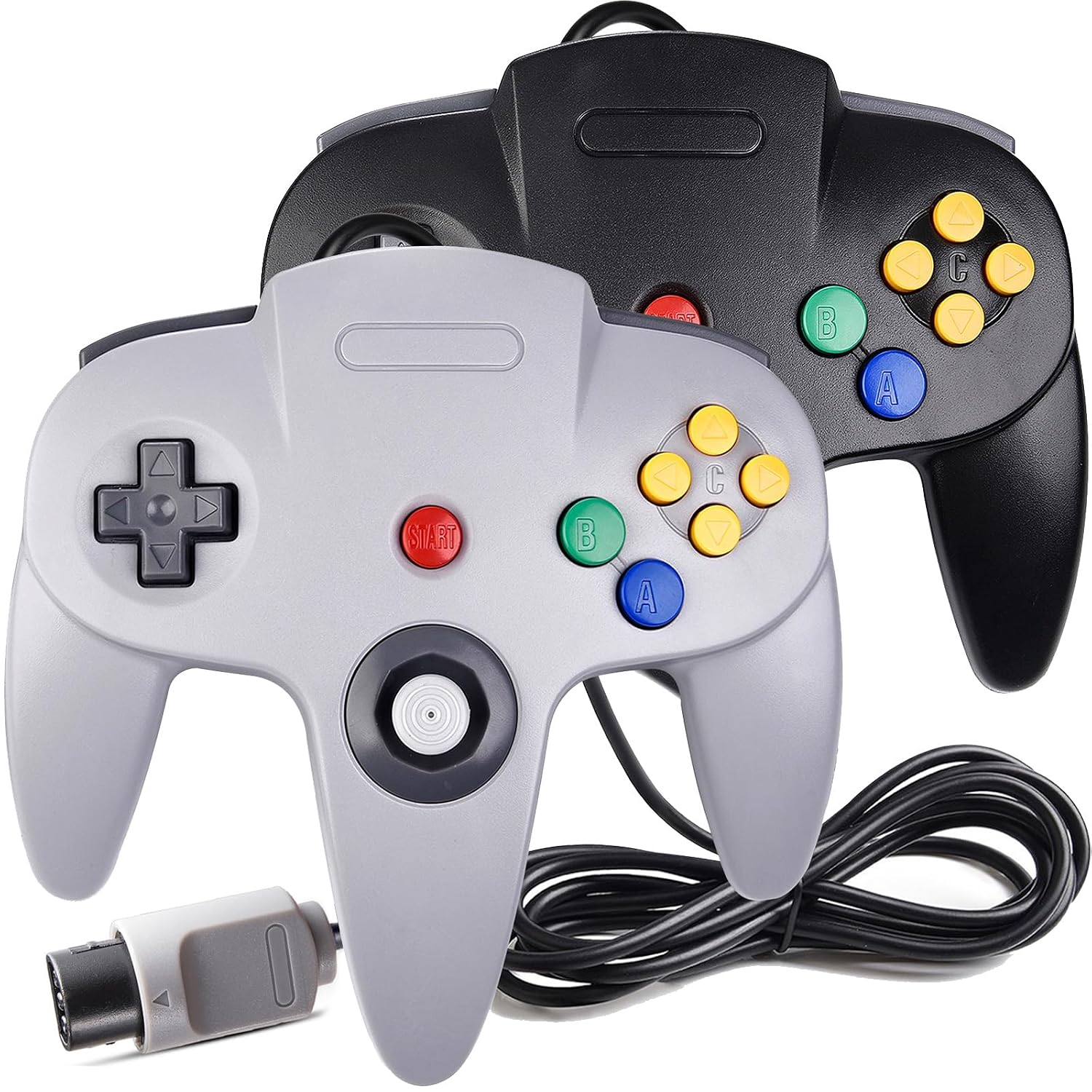 CONTROL CLÁSICO MIADORE N64 2 UNIDADES CABLEADO NEGRO Y GRIS - 1