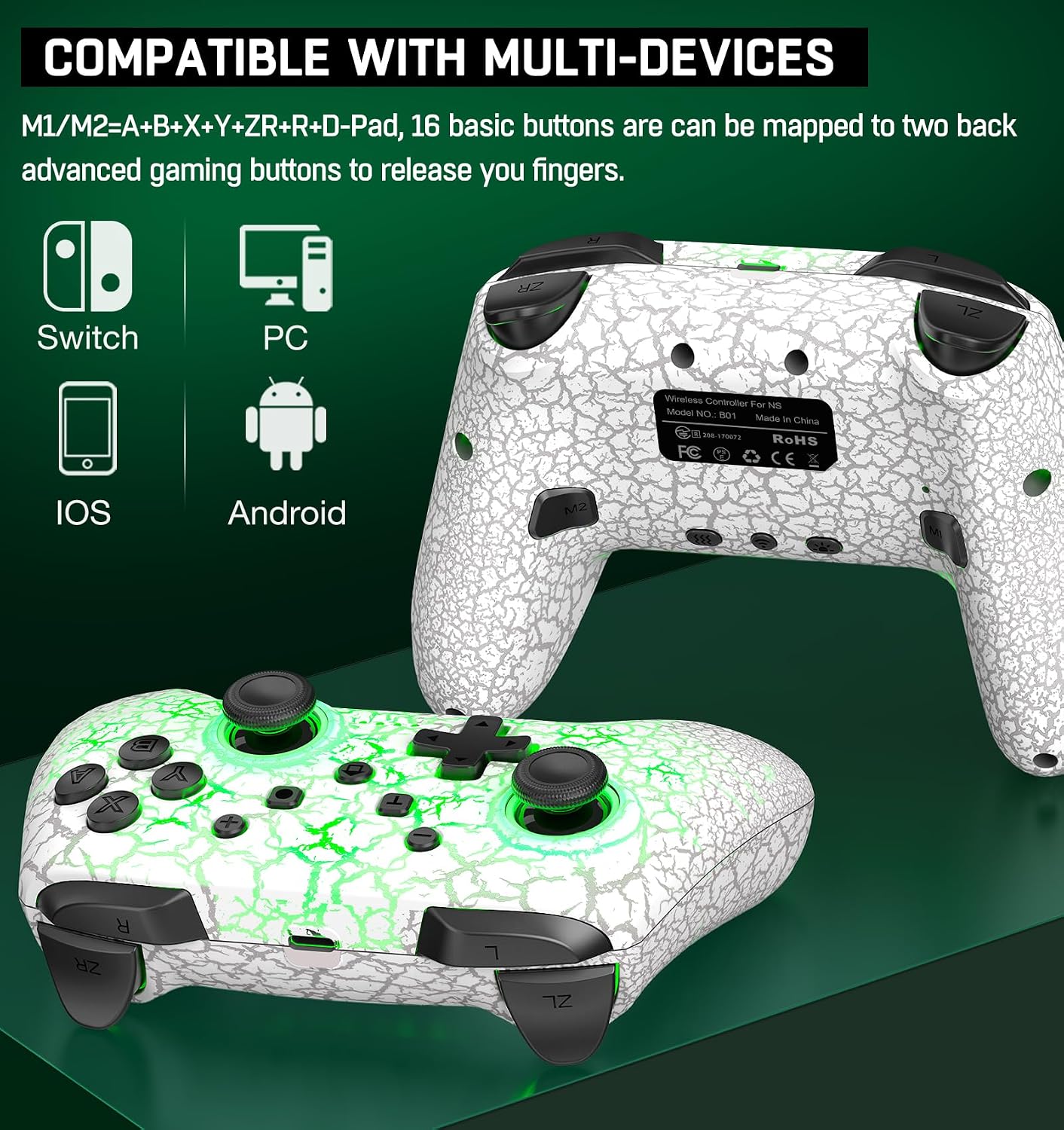 CONTROL INALÁMBRICO ELISWEEN PARA NINTENDO SWITCH Y OTROS DISPOSITIVOS CON LUZ RGB Y FUNCIÓN PROGRAMABLE - 5