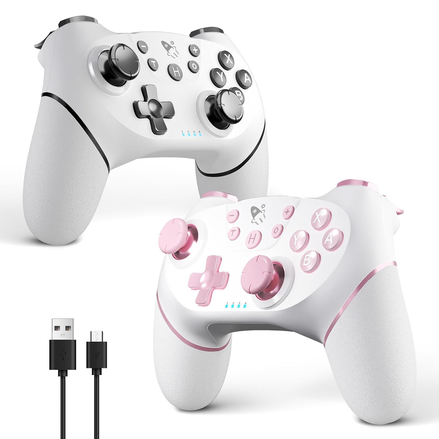 MANDO INALÁMBRICO ACEGAMER PRO PARA NINTENDO SWITCH Y PC 2 UNIDADES BLANCO Y ROSADO - 1