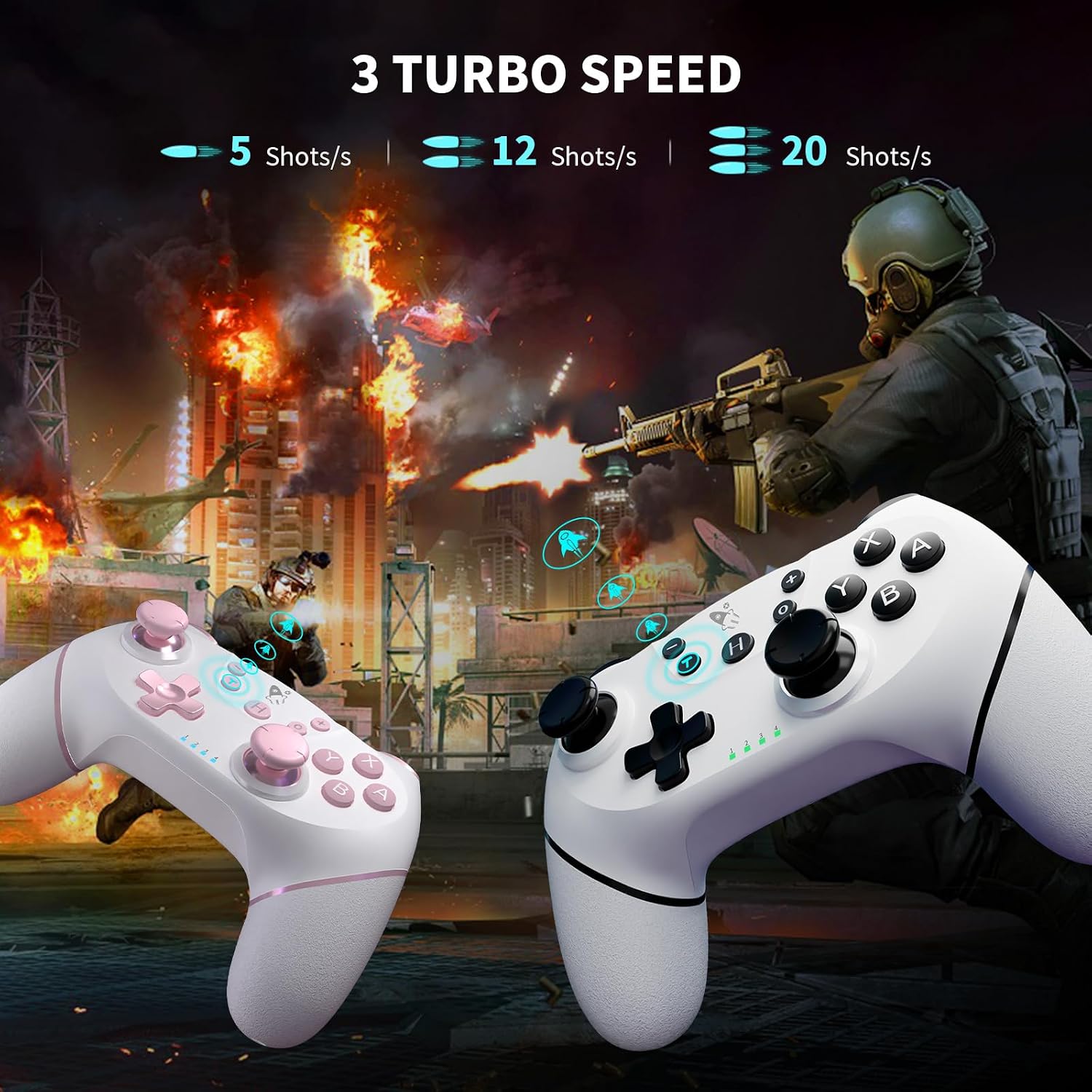 MANDO INALÁMBRICO ACEGAMER PRO PARA NINTENDO SWITCH Y PC 2 UNIDADES BLANCO Y ROSADO - 4