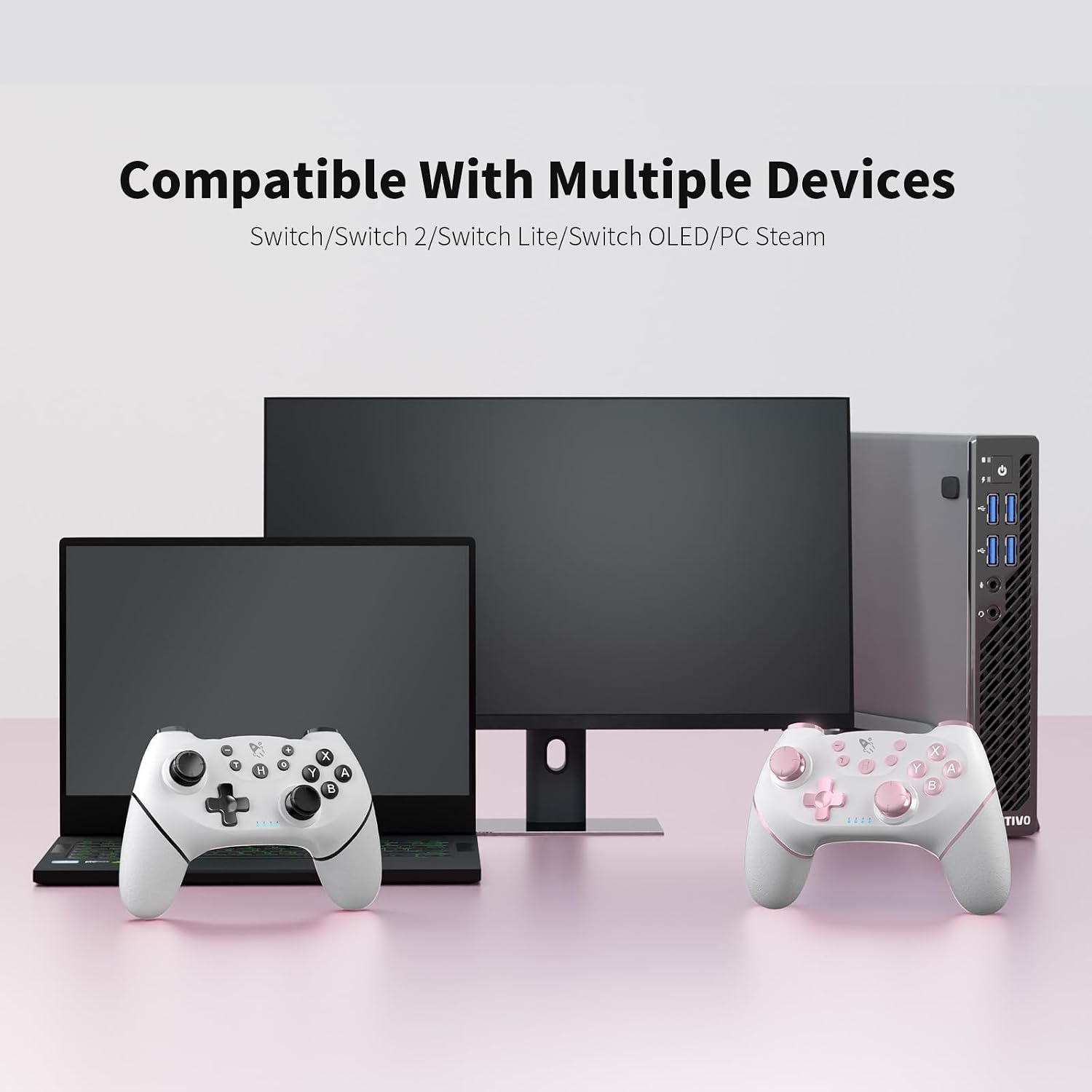 MANDO INALÁMBRICO ACEGAMER PRO PARA NINTENDO SWITCH Y PC 2 UNIDADES BLANCO Y ROSADO - 5