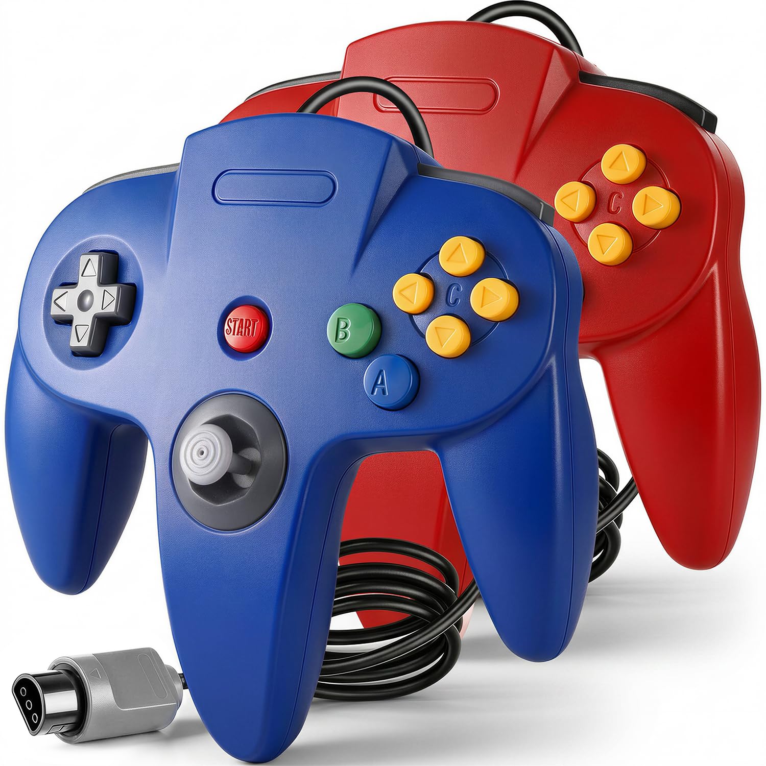 CONTROL CON CABLE MIADORE N64 2 UNIDADES AZUL Y ROJO - 1