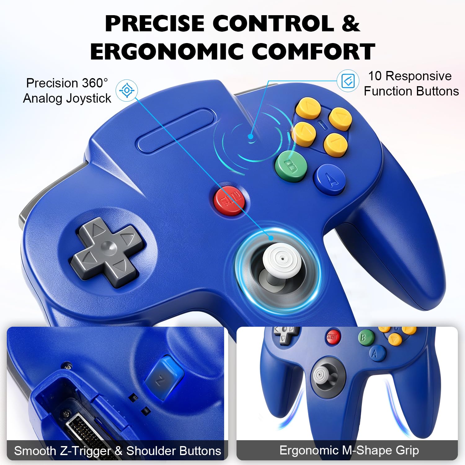 CONTROL CON CABLE MIADORE N64 2 UNIDADES AZUL Y ROJO - 2
