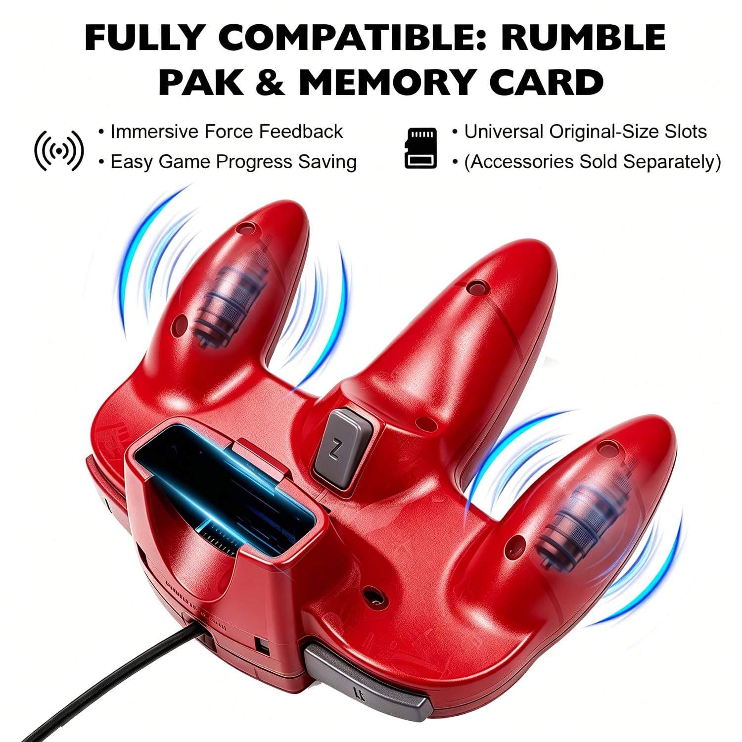 CONTROL CON CABLE MIADORE N64 2 UNIDADES AZUL Y ROJO - 3