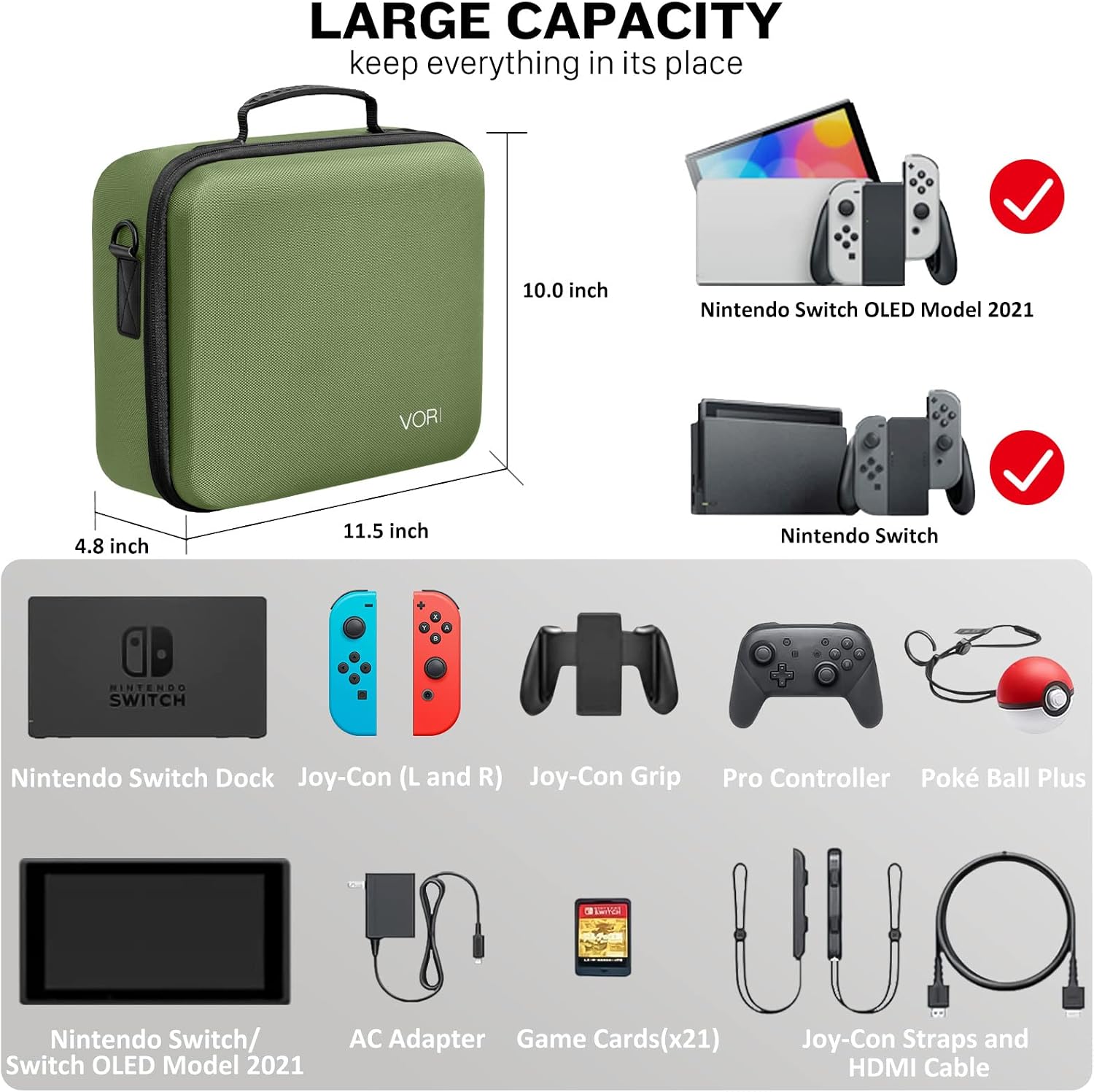 ESTUCHE RÍGIDO VORI PARA NINTENDO SWITCH Y SWITCH OLED 2021 VERDE - 2