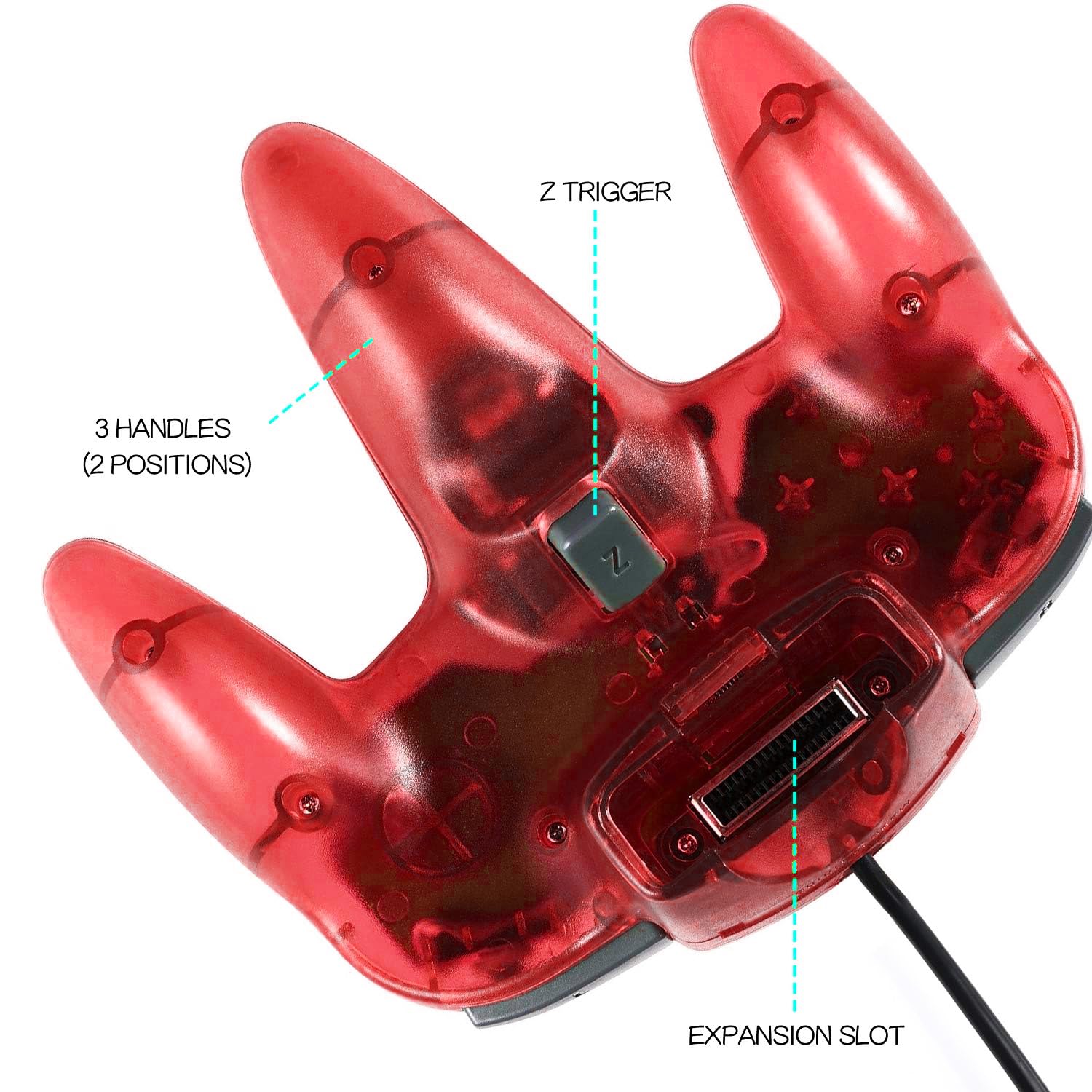 CONTROL ALÁMBRICO MIADORE CLASSIC 64 PARA CONSOLA N64 2 UNIDADES VERDE Y ROJO - 3