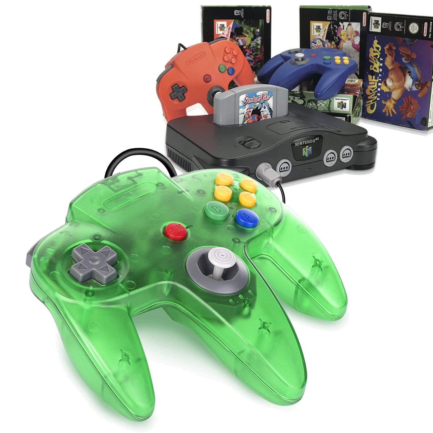 CONTROL ALÁMBRICO MIADORE CLASSIC 64 PARA CONSOLA N64 2 UNIDADES VERDE Y ROJO - 5