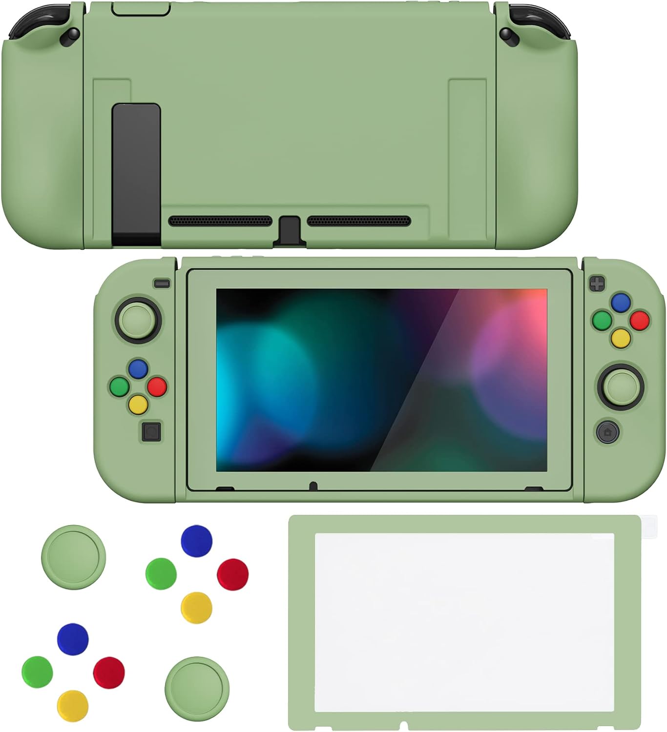 FUNDA PROTECTORA FLEXIBLE PLAYVITAL ZEALPROTECT PARA NINTENDO SWITCH VERDE MATCHA CON PROTECTOR DE PANTALLA Y TAPAS PARA BOTONES - 1