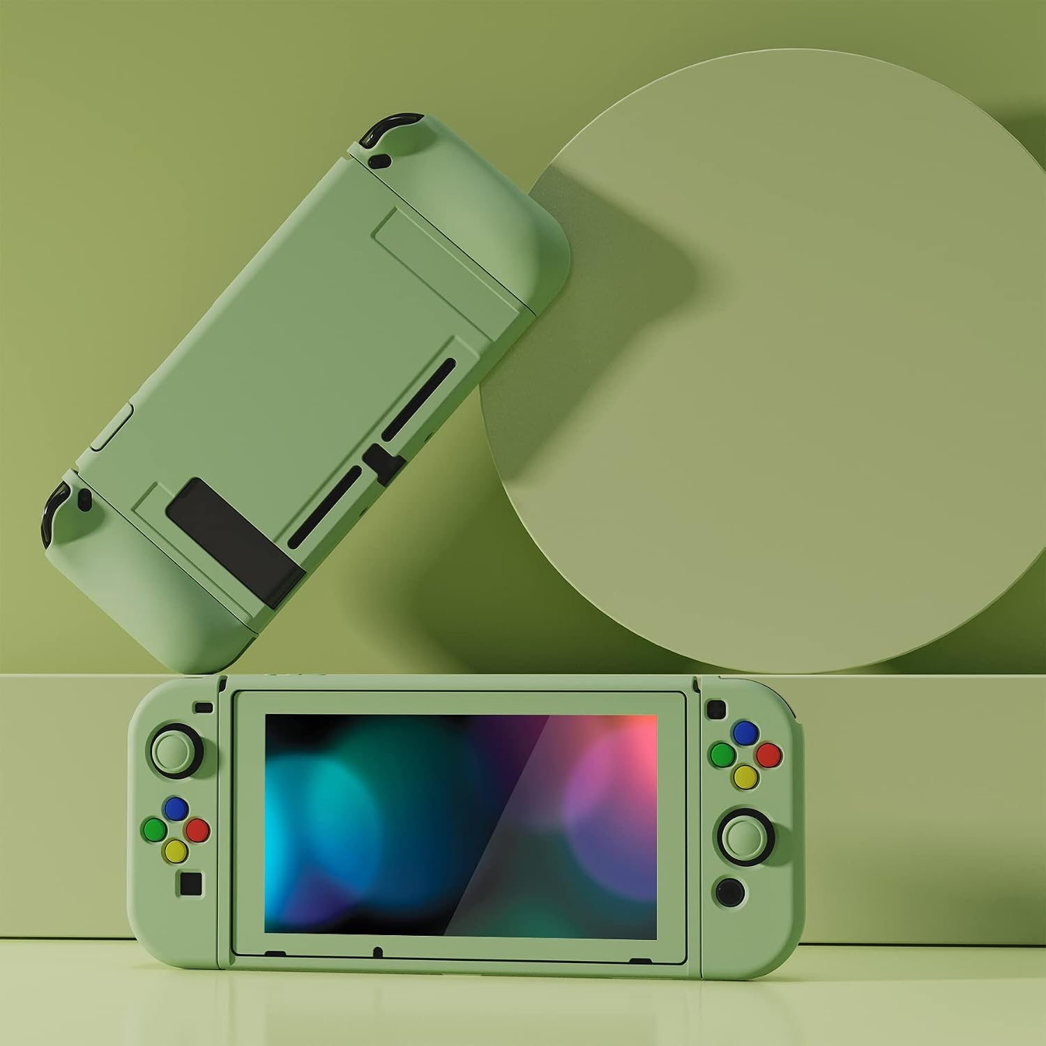 FUNDA PROTECTORA FLEXIBLE PLAYVITAL ZEALPROTECT PARA NINTENDO SWITCH VERDE MATCHA CON PROTECTOR DE PANTALLA Y TAPAS PARA BOTONES - 3