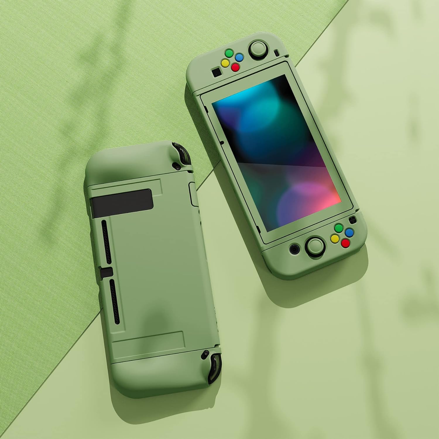 FUNDA PROTECTORA FLEXIBLE PLAYVITAL ZEALPROTECT PARA NINTENDO SWITCH VERDE MATCHA CON PROTECTOR DE PANTALLA Y TAPAS PARA BOTONES - 4