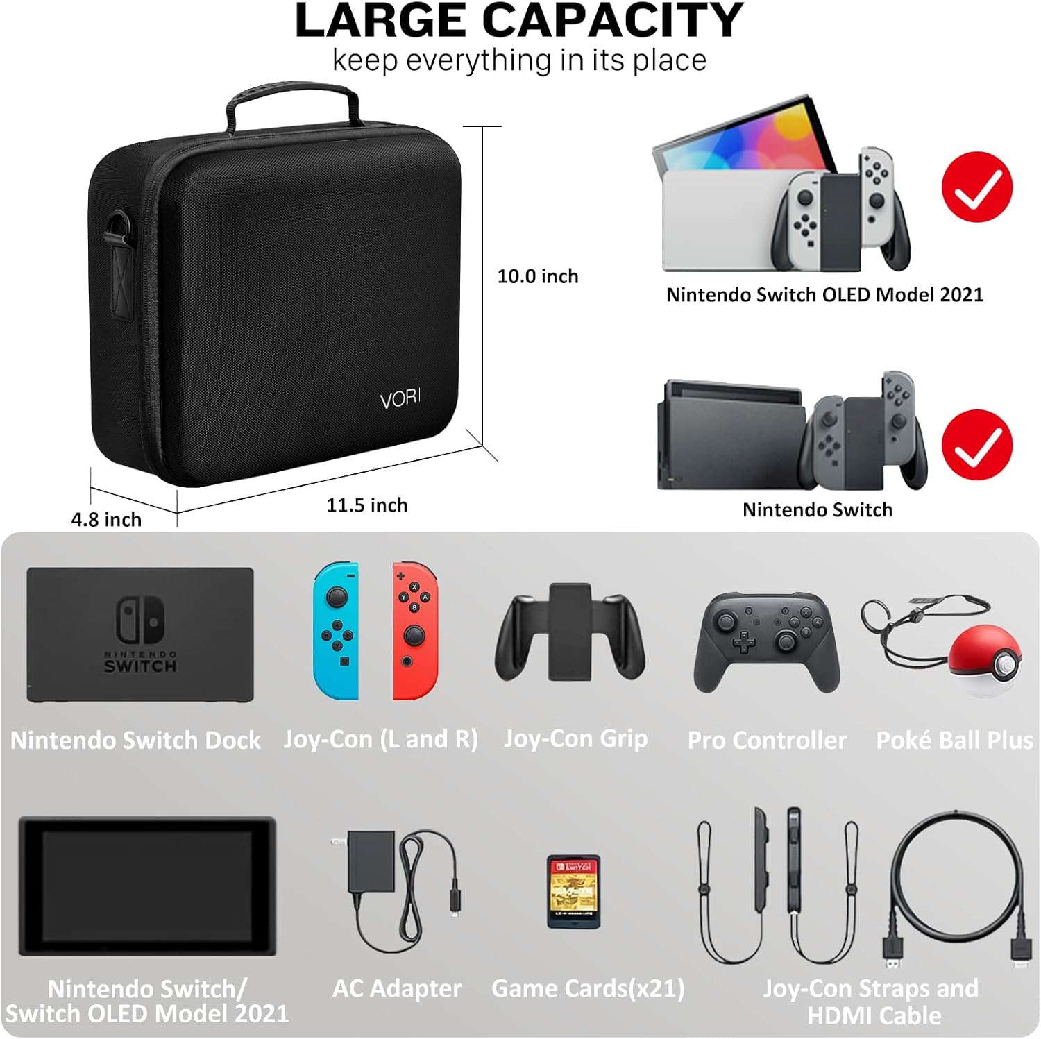 ESTUCHE PROTECTOR VORI PARA NINTENDO SWITCH Y SWITCH OLED 2021 NEGRO - 2