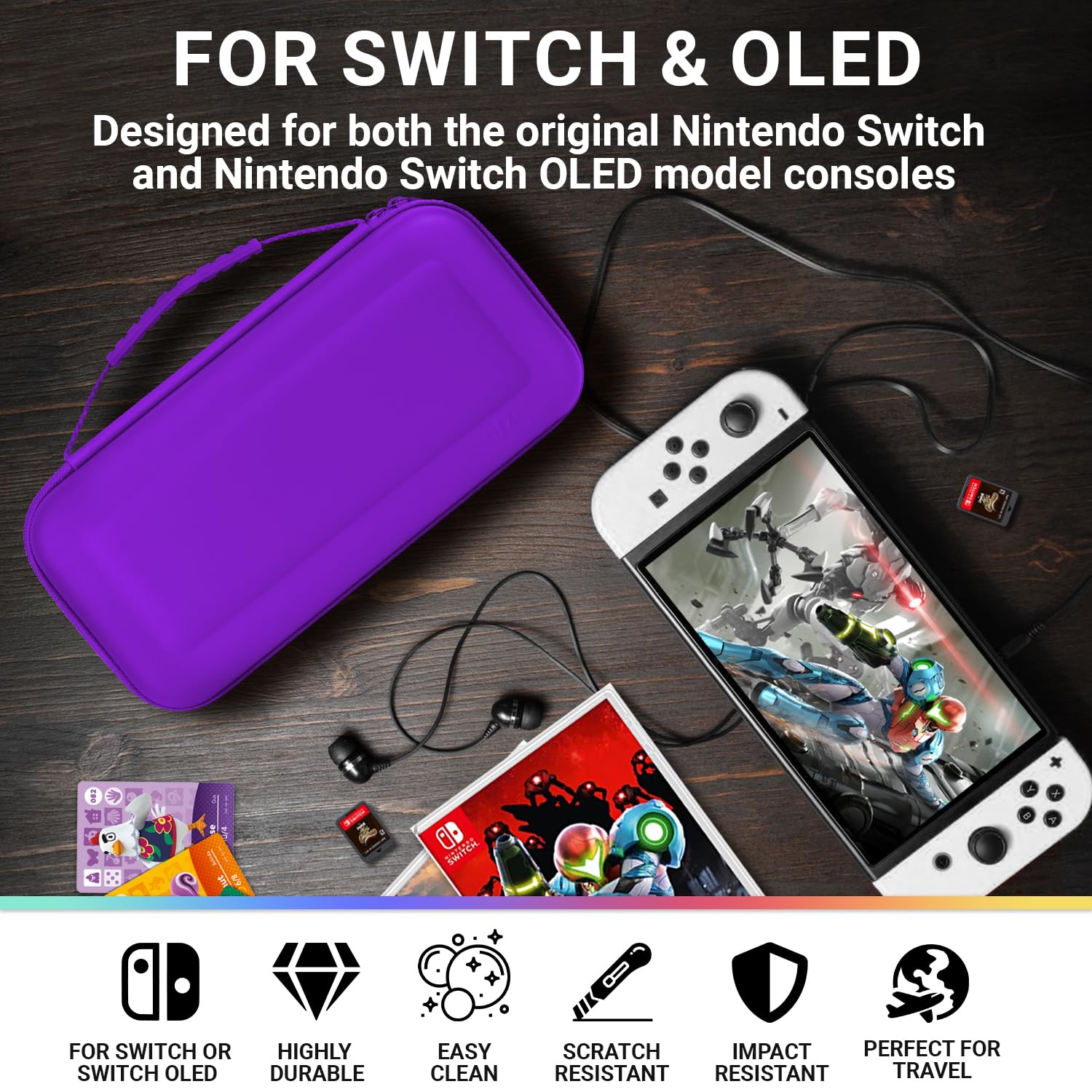 ESTUCHE RÍGIDO ORZLY PARA NINTENDO SWITCH OLED Y SWITCH COLOR MORADO - 3