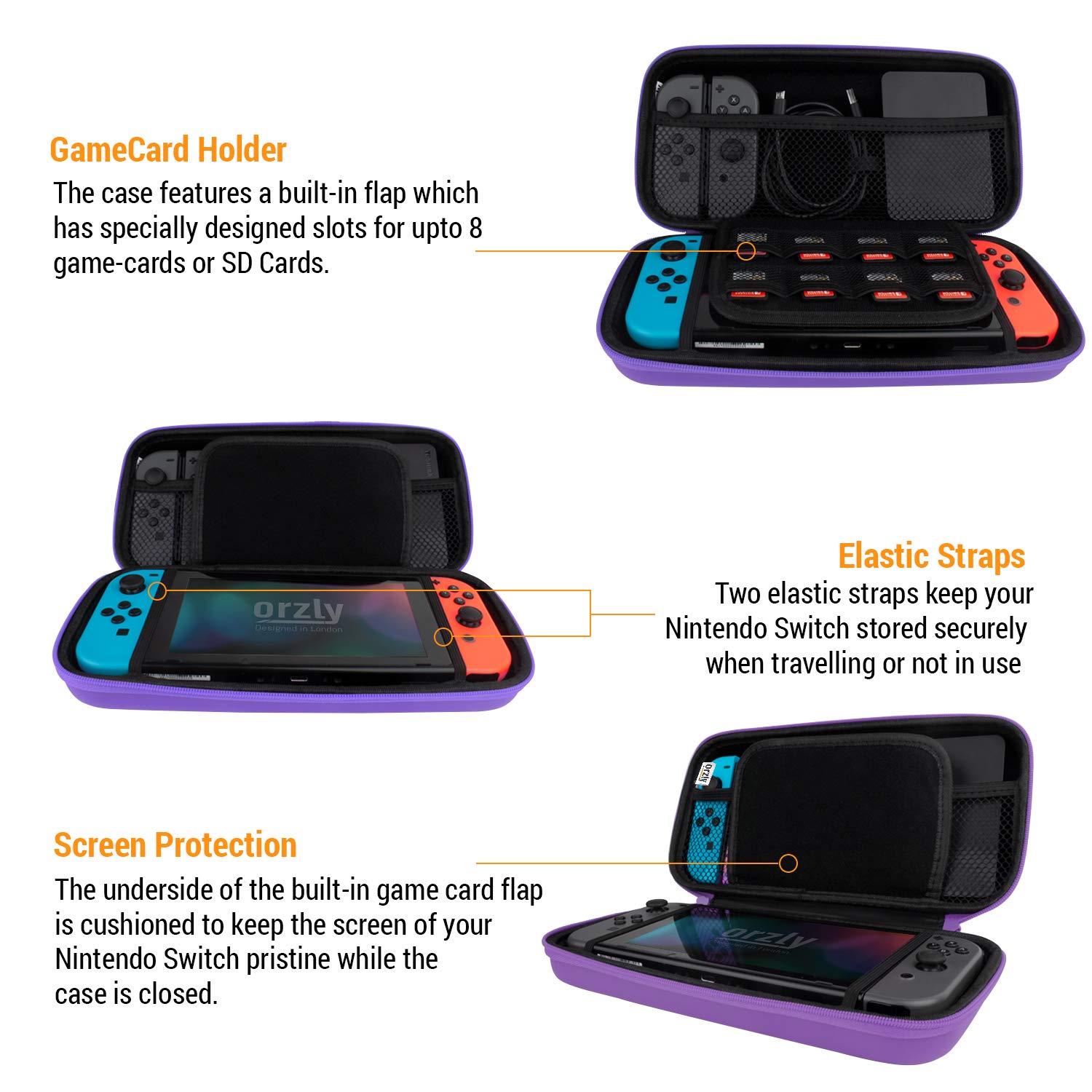 ESTUCHE RÍGIDO ORZLY PARA NINTENDO SWITCH OLED Y SWITCH COLOR MORADO - 5