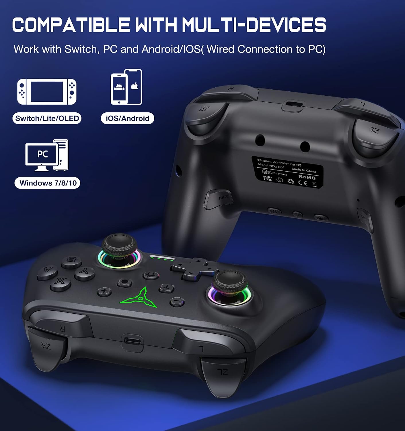 JOYSTICK INALÁMBRICO ELISWEEN PARA NINTENDO SWITCH CON LUZ RGB Y BOTONES PROGRAMABLES - 2