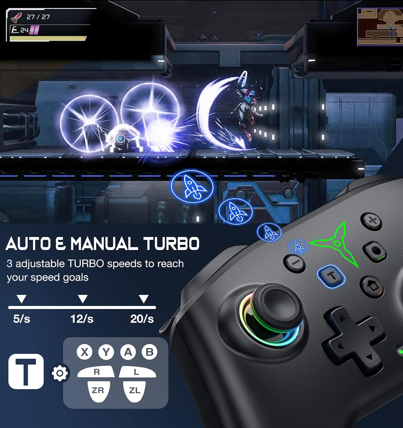 JOYSTICK INALÁMBRICO ELISWEEN PARA NINTENDO SWITCH CON LUZ RGB Y BOTONES PROGRAMABLES - 5