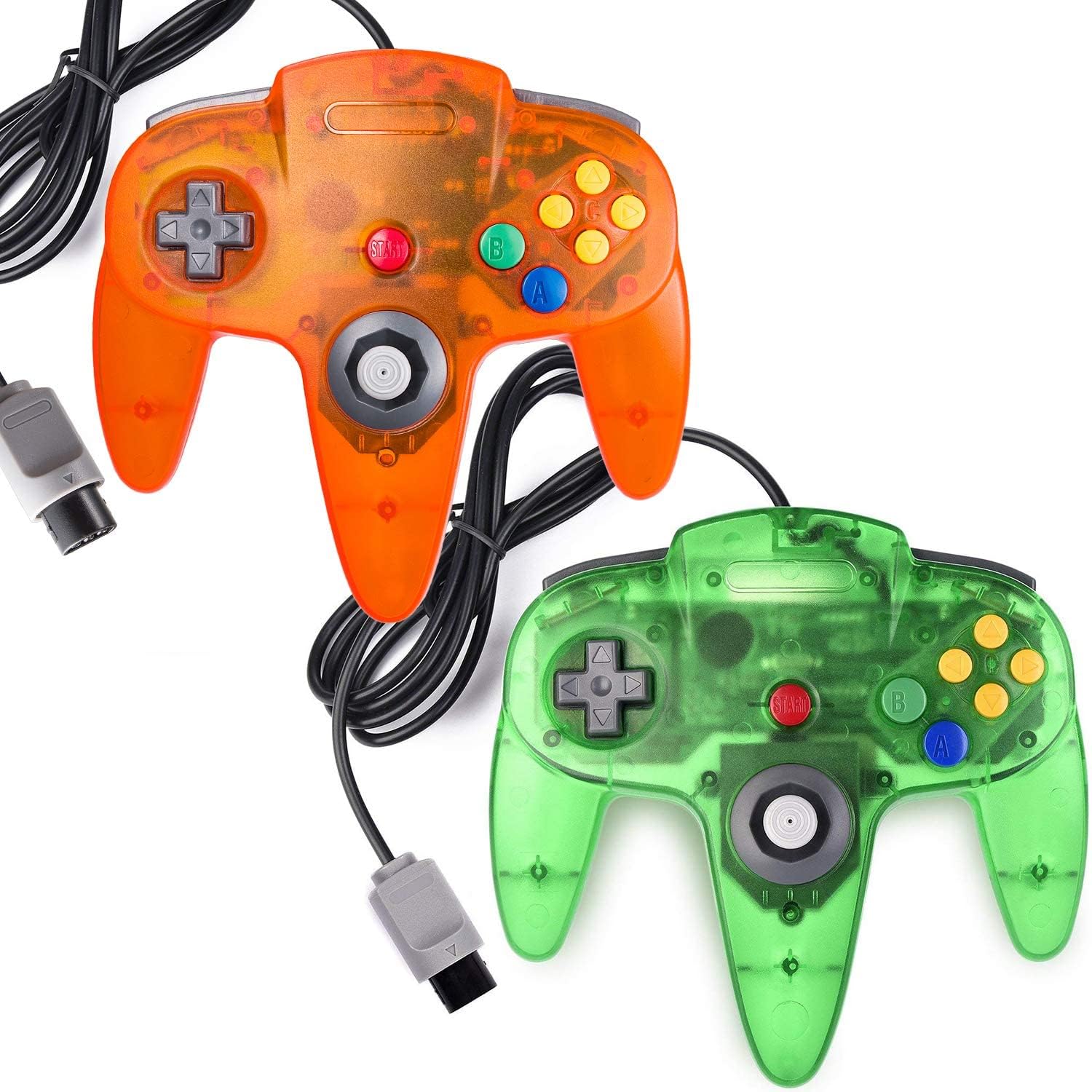 CONTROL CON CABLE MIADORE CLASSIC 64 PARA CONSOLA N64 2 UNIDADES VERDE Y NARANJA - 1