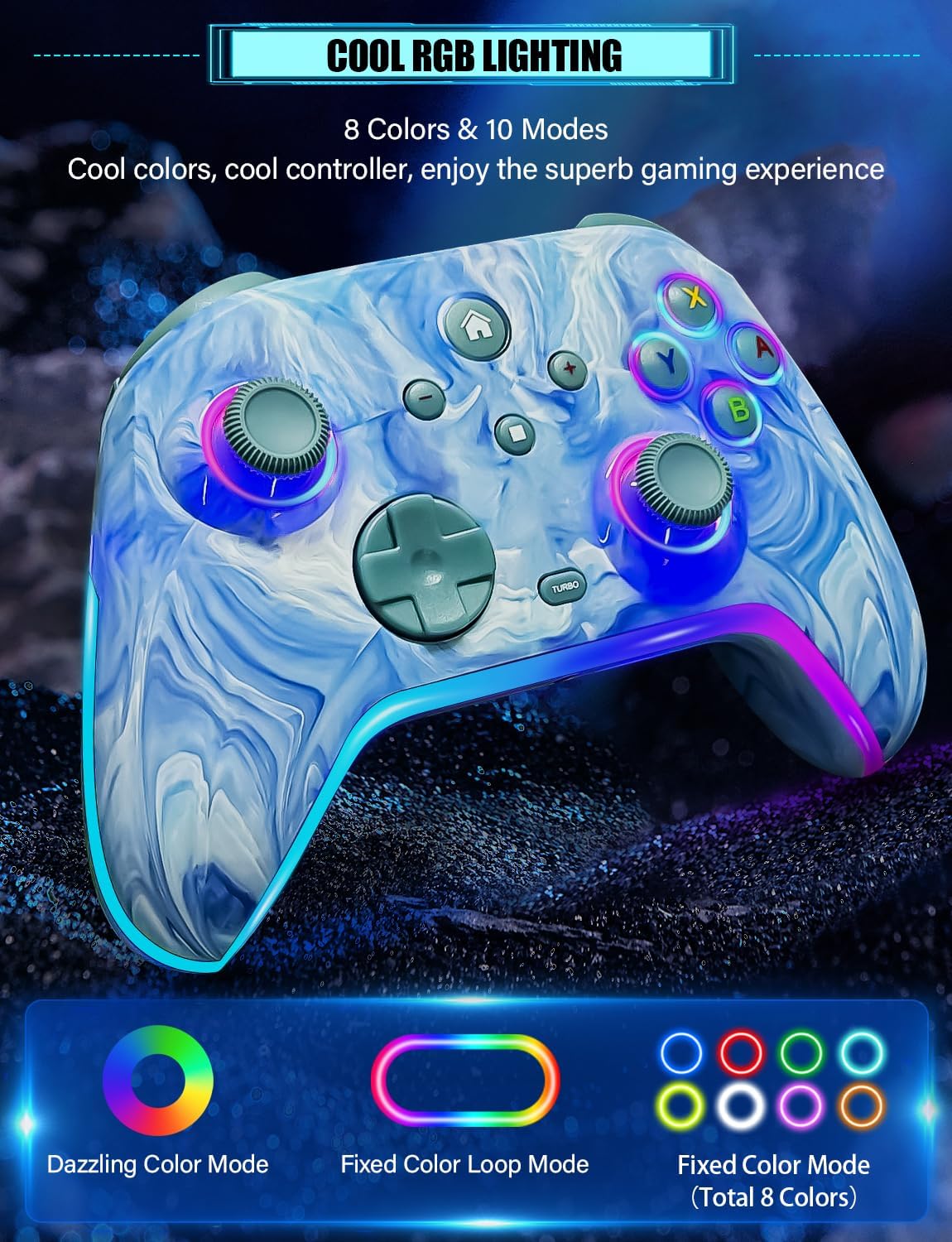 MANDO INALÁMBRICO RJAD PARA NINTENDO SWITCH/LITE/OLED, 1200MAH, 10 COLORES LED, TURBO, GIROSCOPIO, VIBRACIÓN - 3