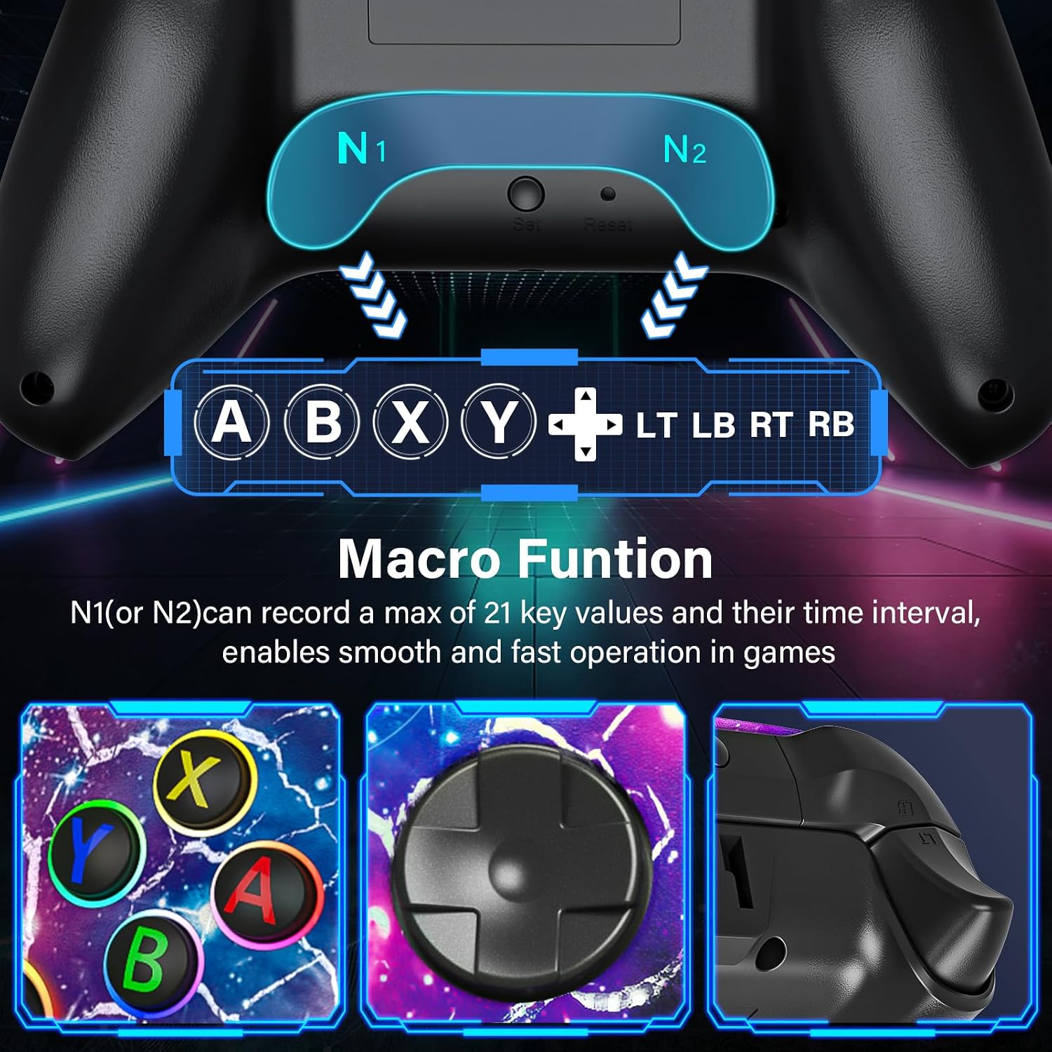 MANDO INALÁMBRICO RJAD PARA NINTENDO SWITCH/LITE/OLED 1200MAH CON DISEÑO NEBULA Y LUCES LED - 4