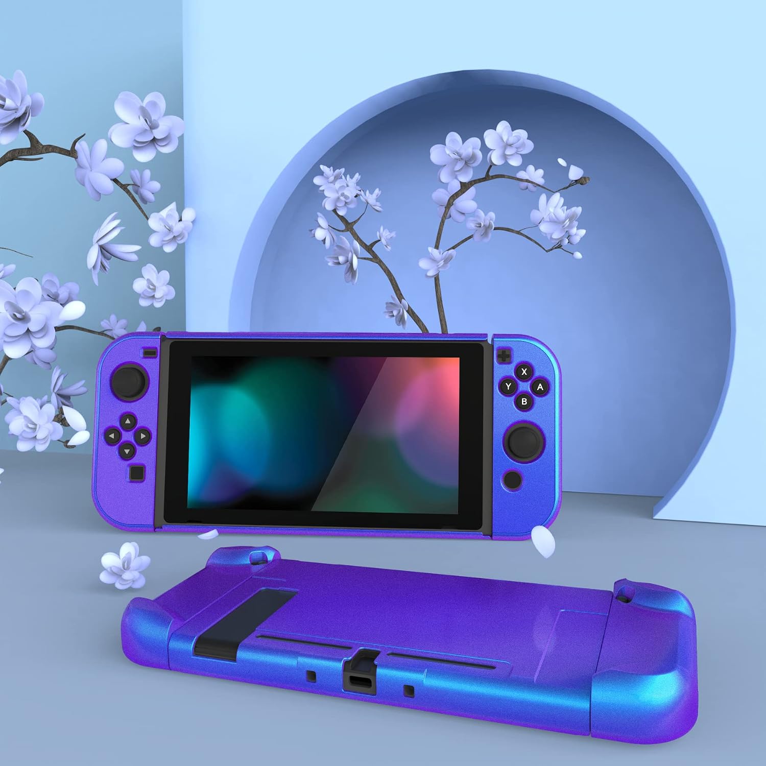 FUNDA PROTECTORA EXTREMERATE PLAYVITAL GLOSSY PARA NINTENDO SWITCH MORADO AZUL CAMALEÓN - 4