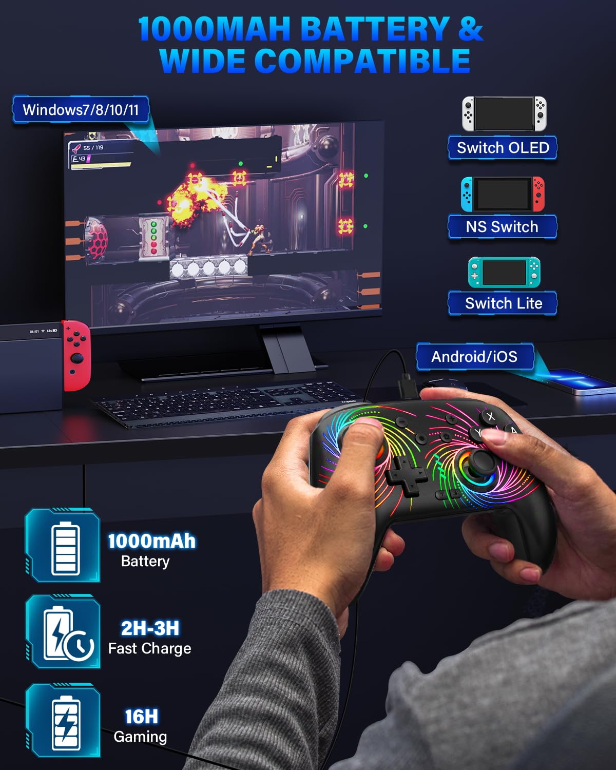 MANDO PARA NINTENDO SWITCH DBEPANK COMPATIBLE CON SWITCH/SWITCH 2/SWITCH LITE/OLED - 5