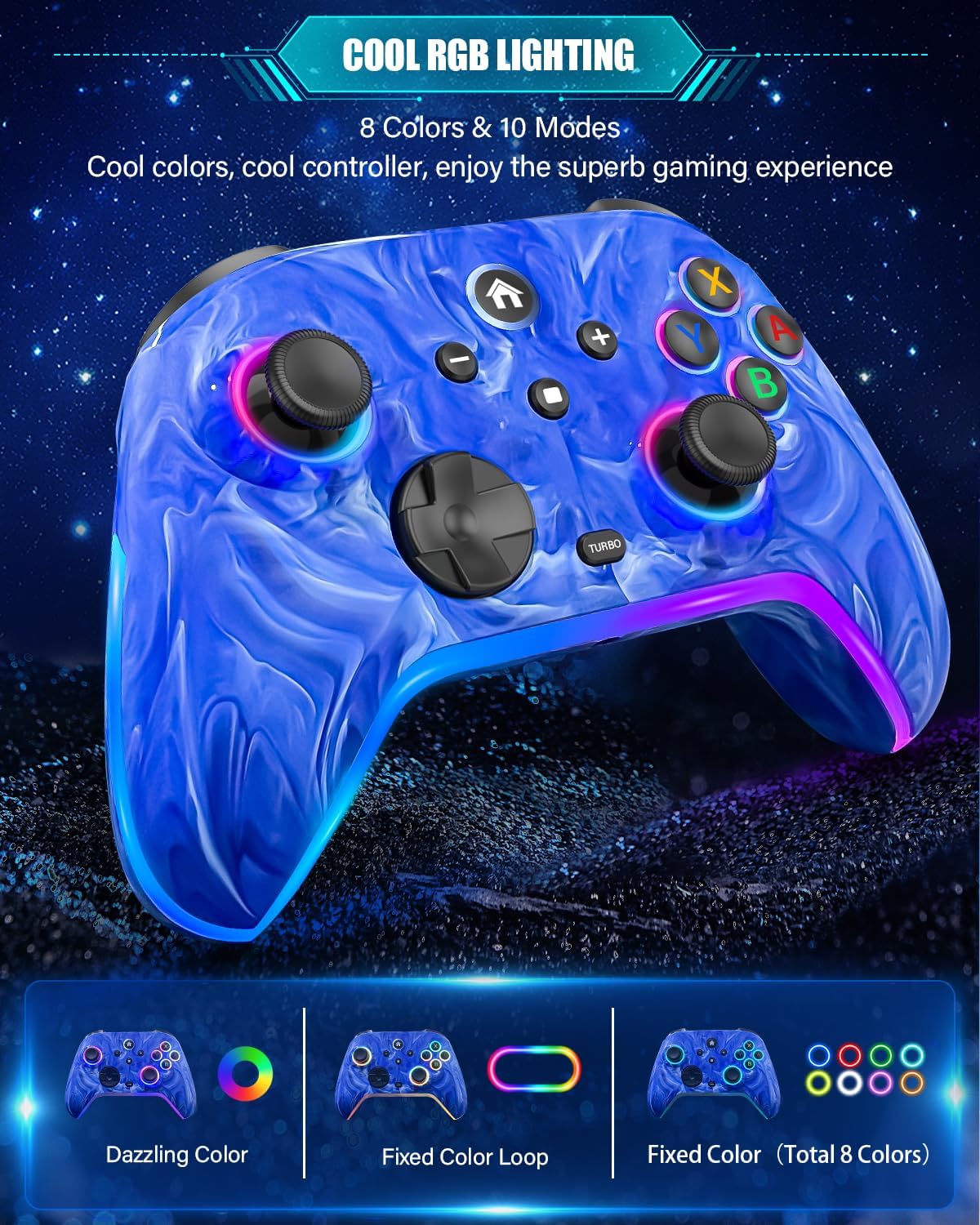 CONTROL INALÁMBRICO RJAD PARA NINTENDO SWITCH/LITE/OLED, 1200MAH, 10 MODOS LED, VIBRACIÓN, GIROSCOPIO, TURBO - 2