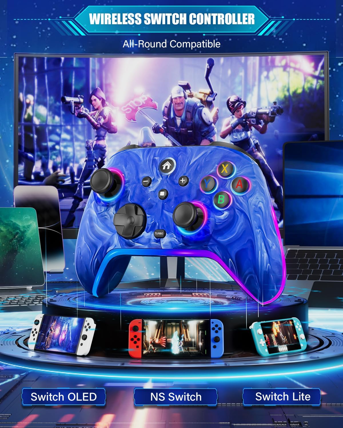 CONTROL INALÁMBRICO RJAD PARA NINTENDO SWITCH/LITE/OLED, 1200MAH, 10 MODOS LED, VIBRACIÓN, GIROSCOPIO, TURBO - 3
